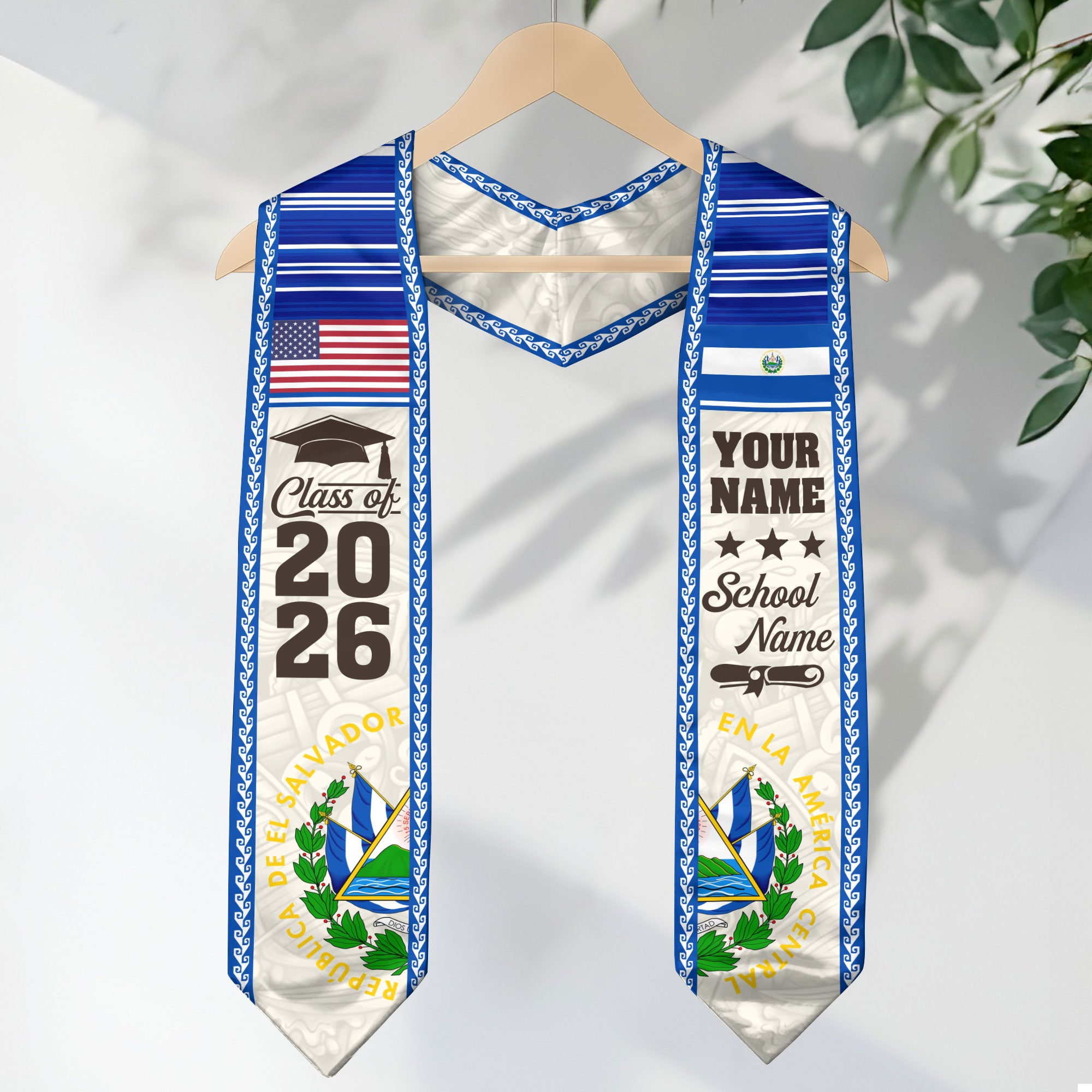 2026 El Salvador Graduation Stole, El Salvador Flag Sash, Personal Detail Option