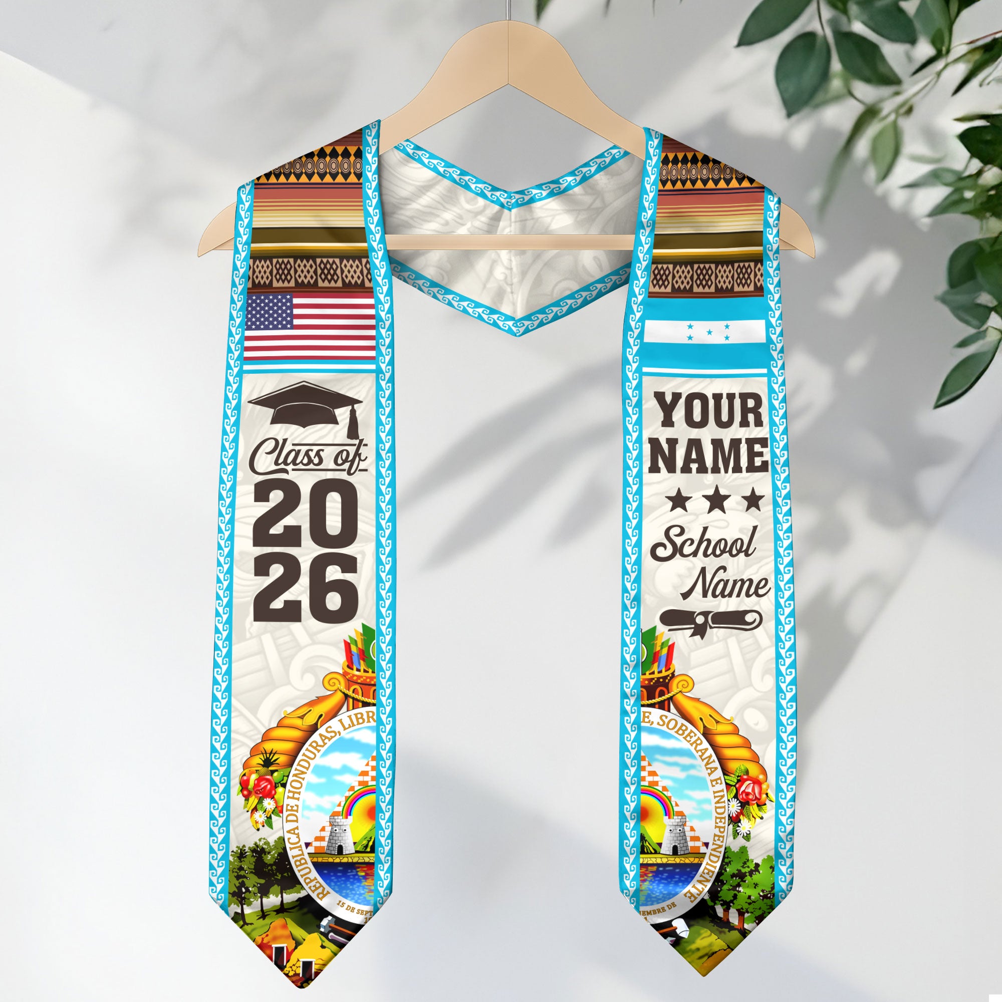 2026 Honduras Graduation Stole, Honduras Flag Sash, Personalized Detail Option
