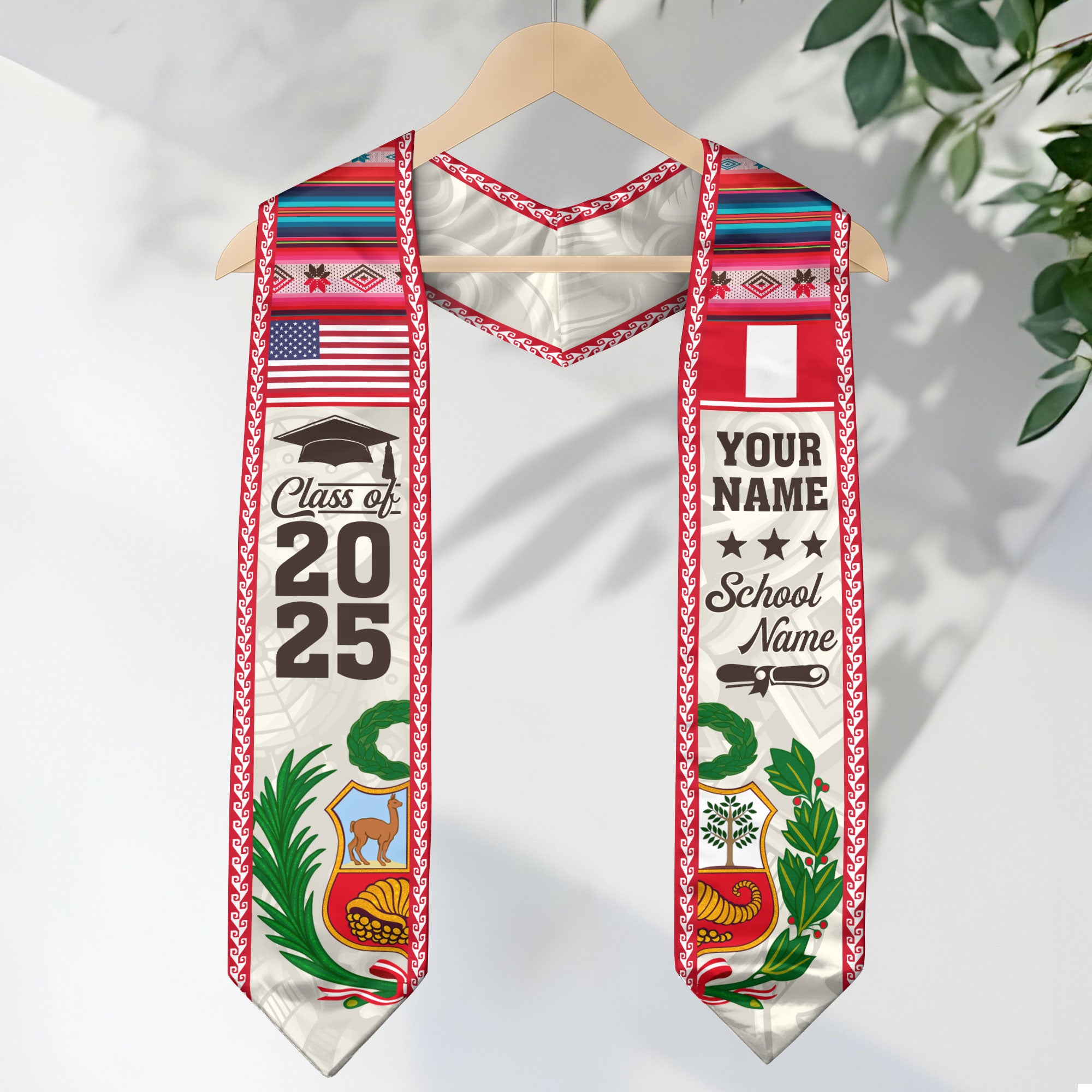 Customized Peru American Graduation Stole, Peru Flag Graduation Sash, Class of 2026