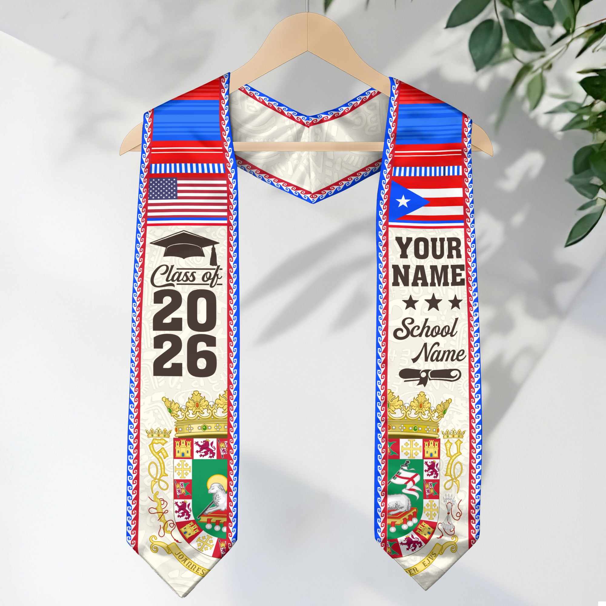 2026 Puerto Rico Flag Sash, Graduation Stole, Personal Detail Option for Grads
