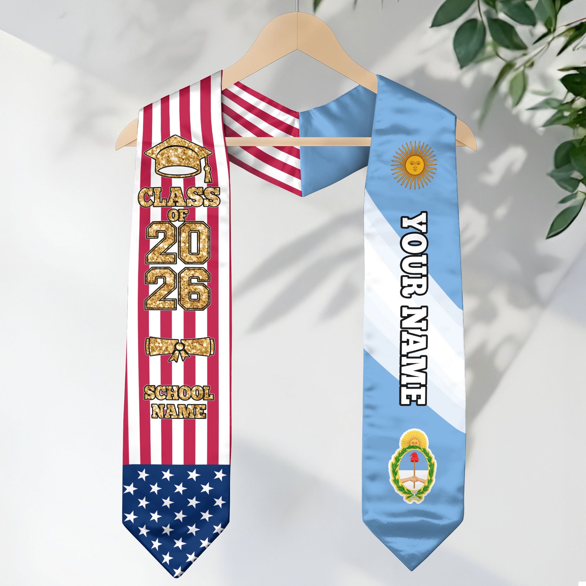 Customized Argentina Graduation Stole with National Flag Accent, Graduation Sash 2026, Class of 2026