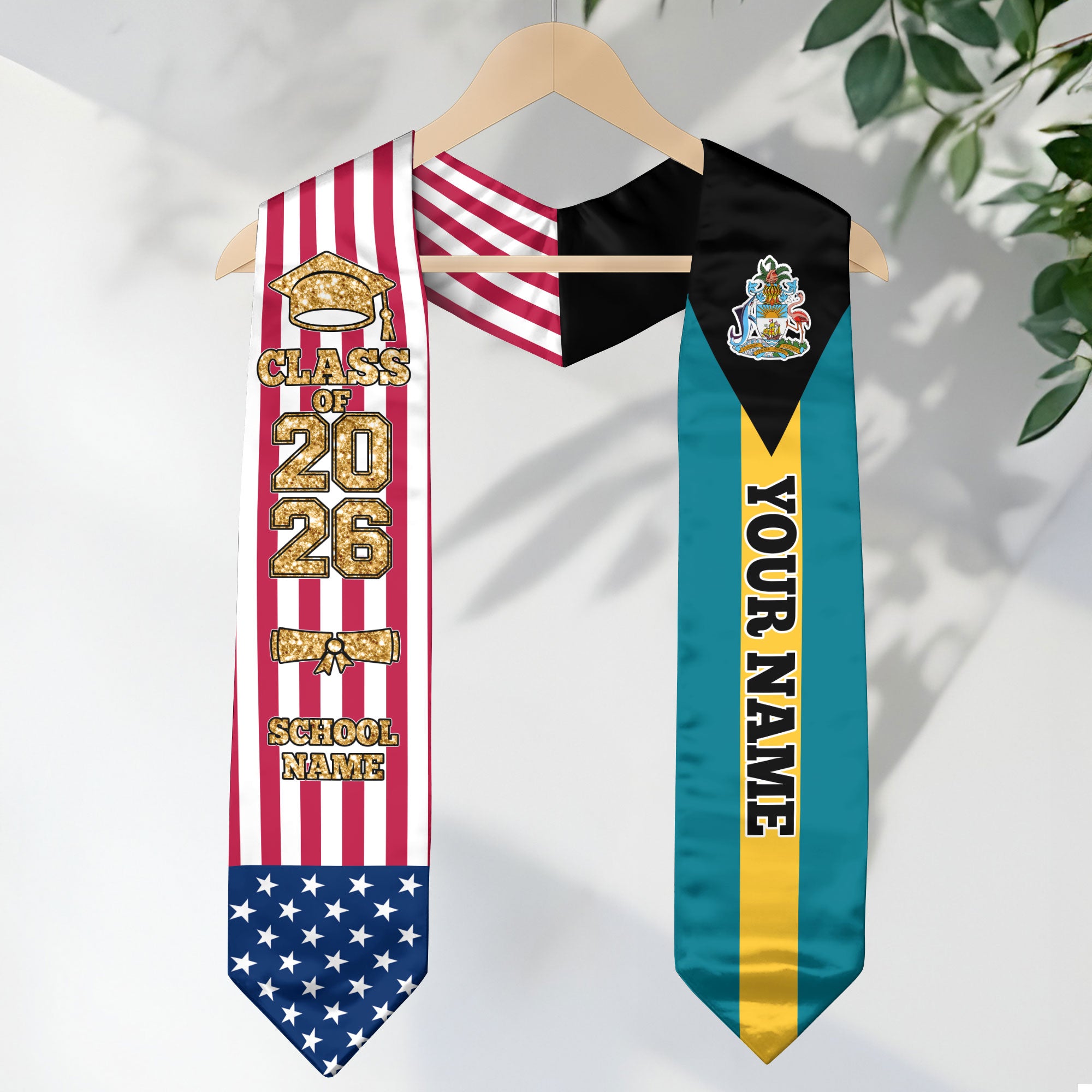 Customized Bahamas Graduation Stole with Island Flag Accent, Graduation Sash 2026, Class of 2026