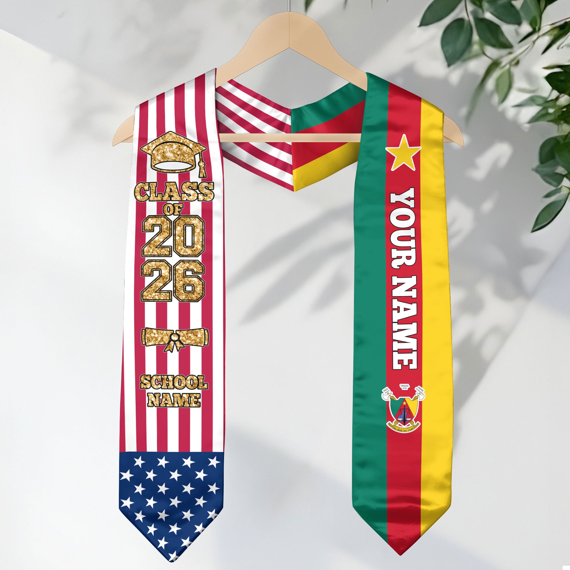 Customized Cameroon Graduation Stole with National Flag Feature, Graduation Sash 2026, Class of 2026