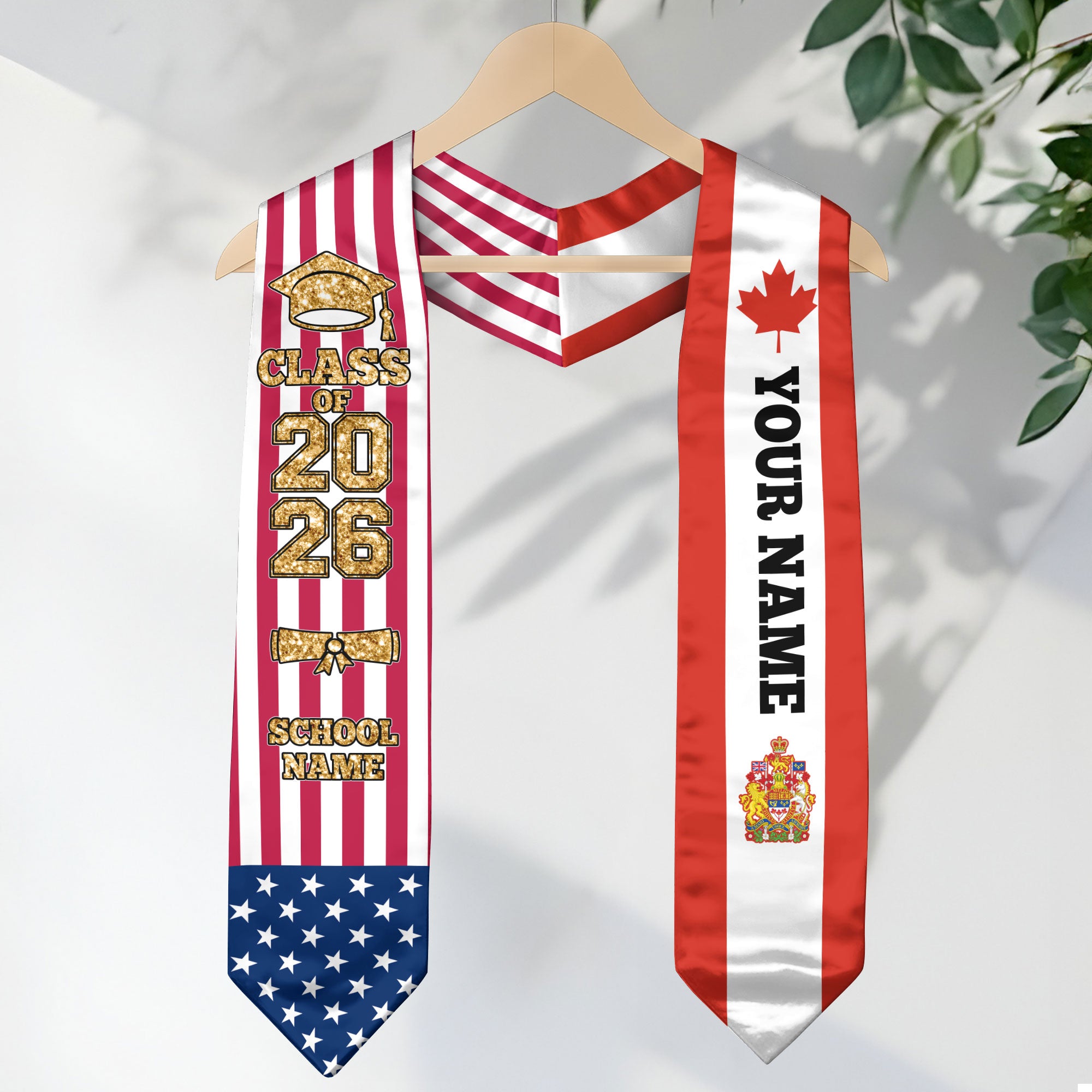 Customized Canada Graduation Stole with Canadian Flag Accent, Graduation Sash 2026, Class of 2026