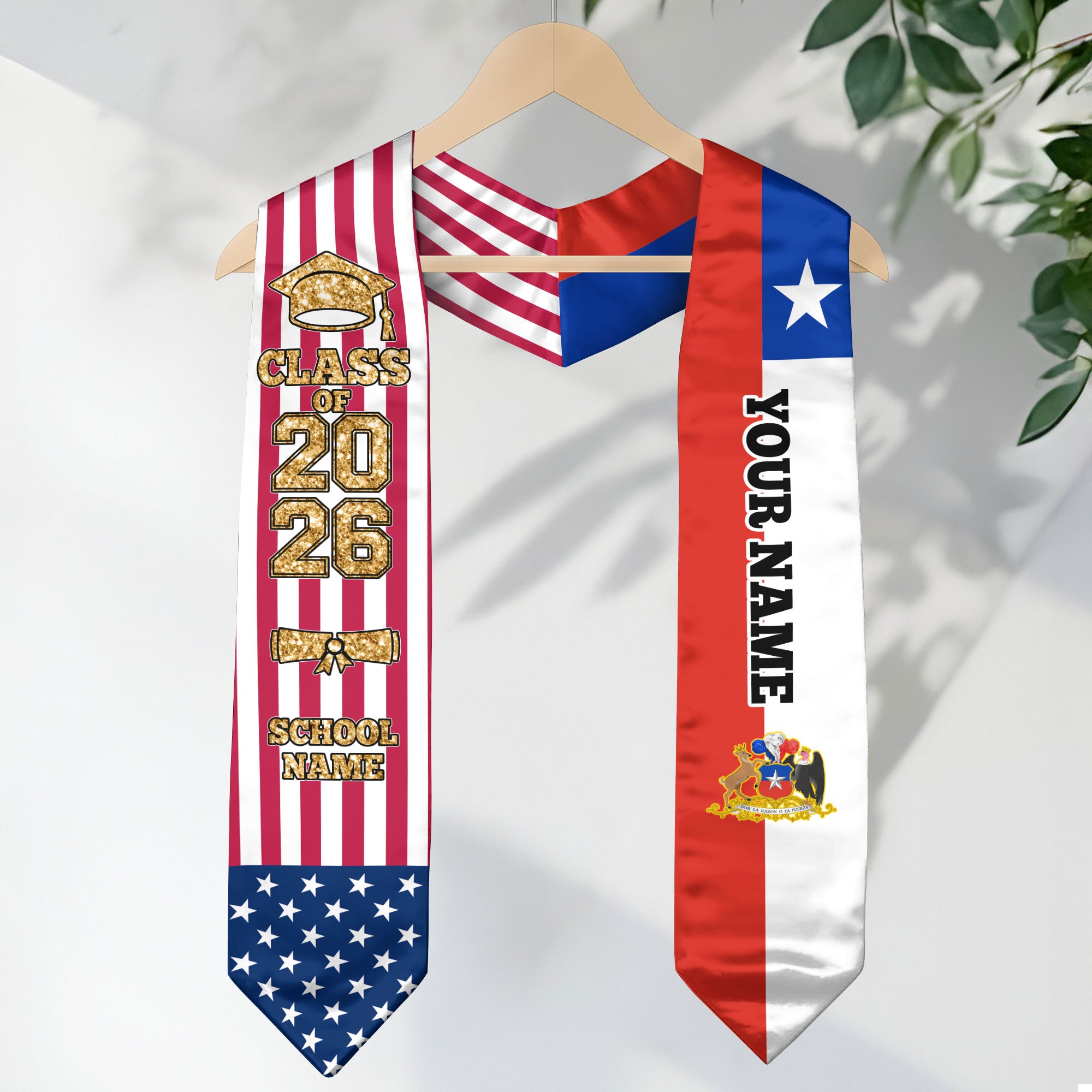 Customized Chile Graduation Stole Featuring Chilean Flag Design, Graduation Sash 2026, Class of 2026