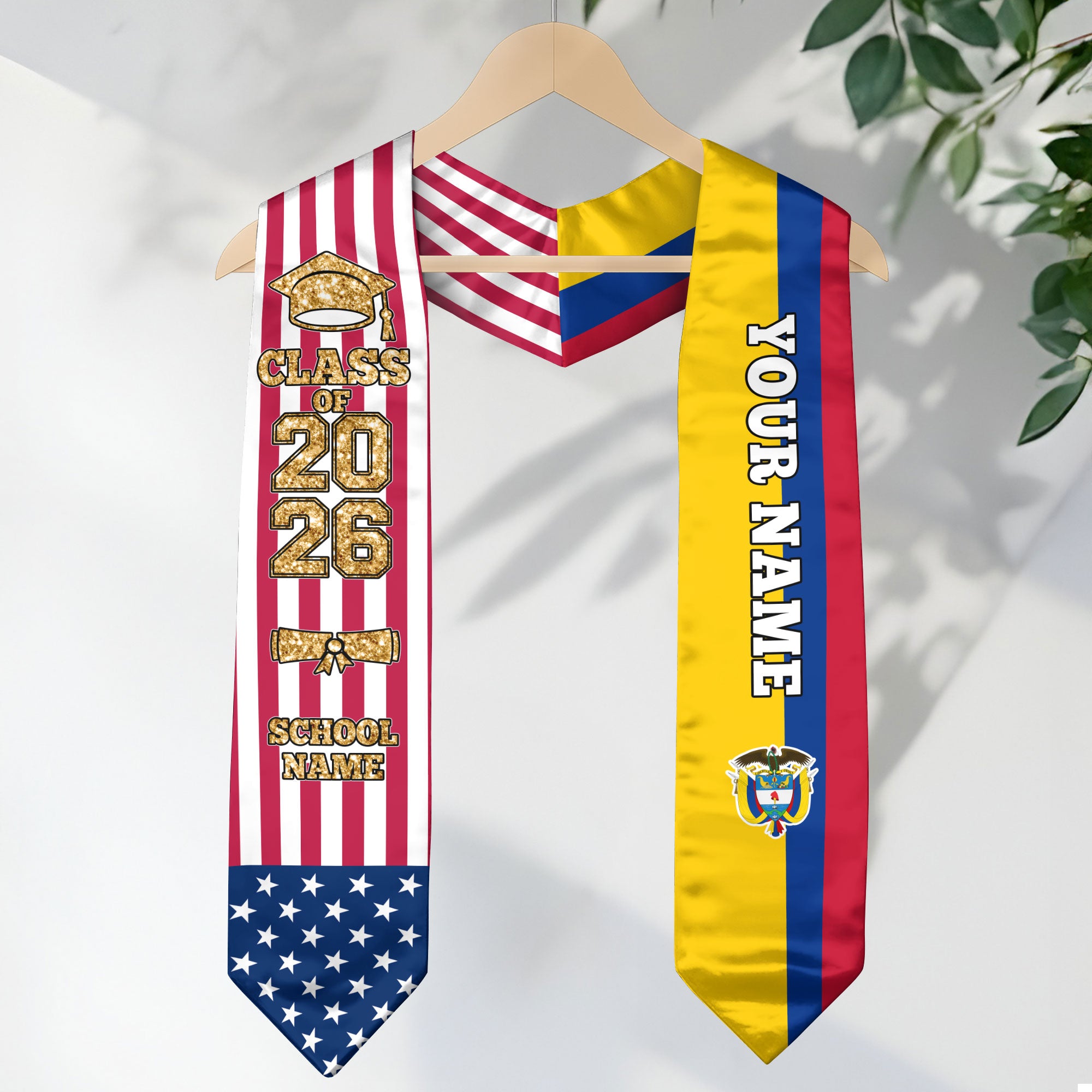Customized Colombia Graduation Stole Featuring Colombian Flag Accent, Graduation Sash 2026, Class of 2026
