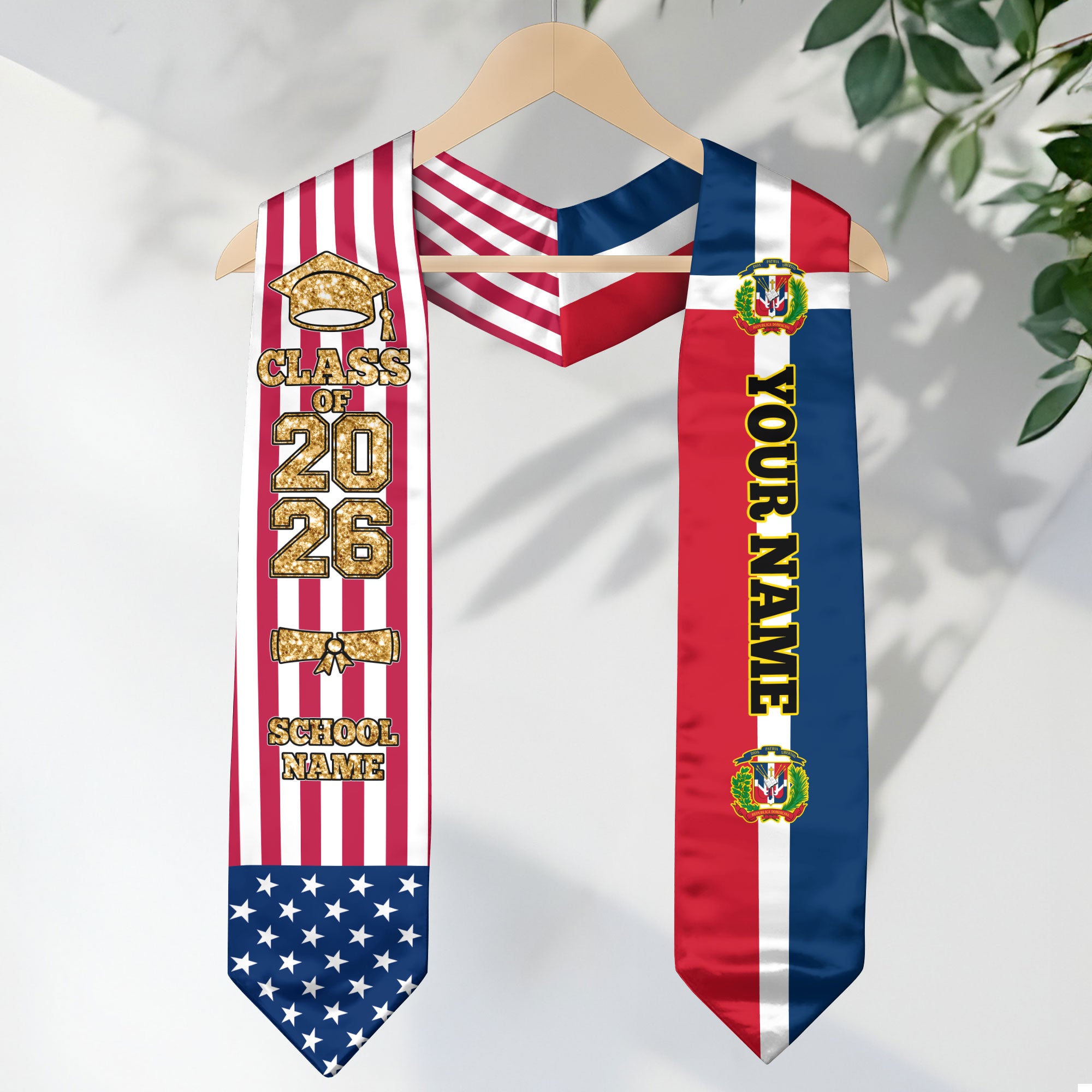 Customized Dominican Republic Graduation Stole with National Flag Accent, Graduation Sash 2026