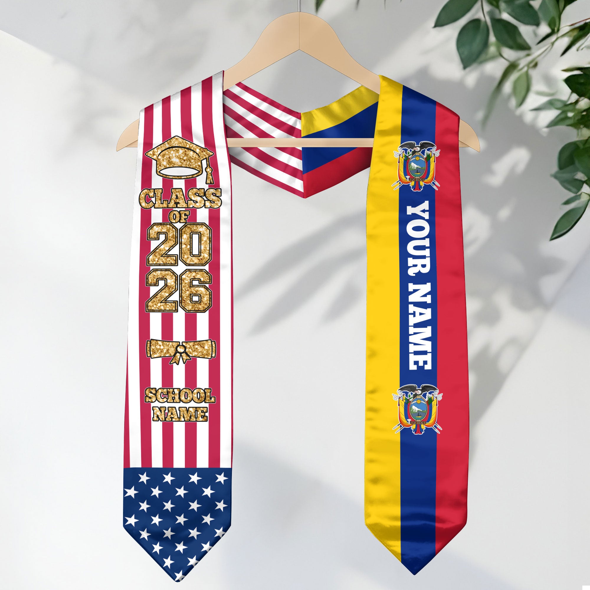 Customized Ecuador Graduation Stole with Ecuadorian Flag Detail, Graduation Sash 2026, Class of 2026