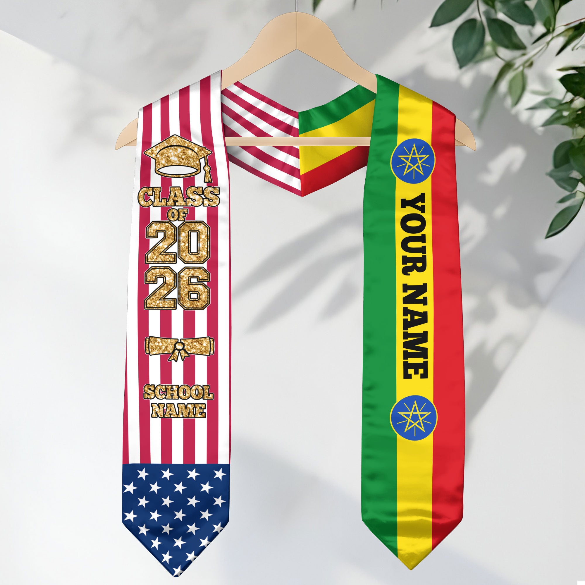 Customized Ethiopia Graduation Stole with Ethiopian Flag Feature, Graduation Sash 2026, Class of 2026