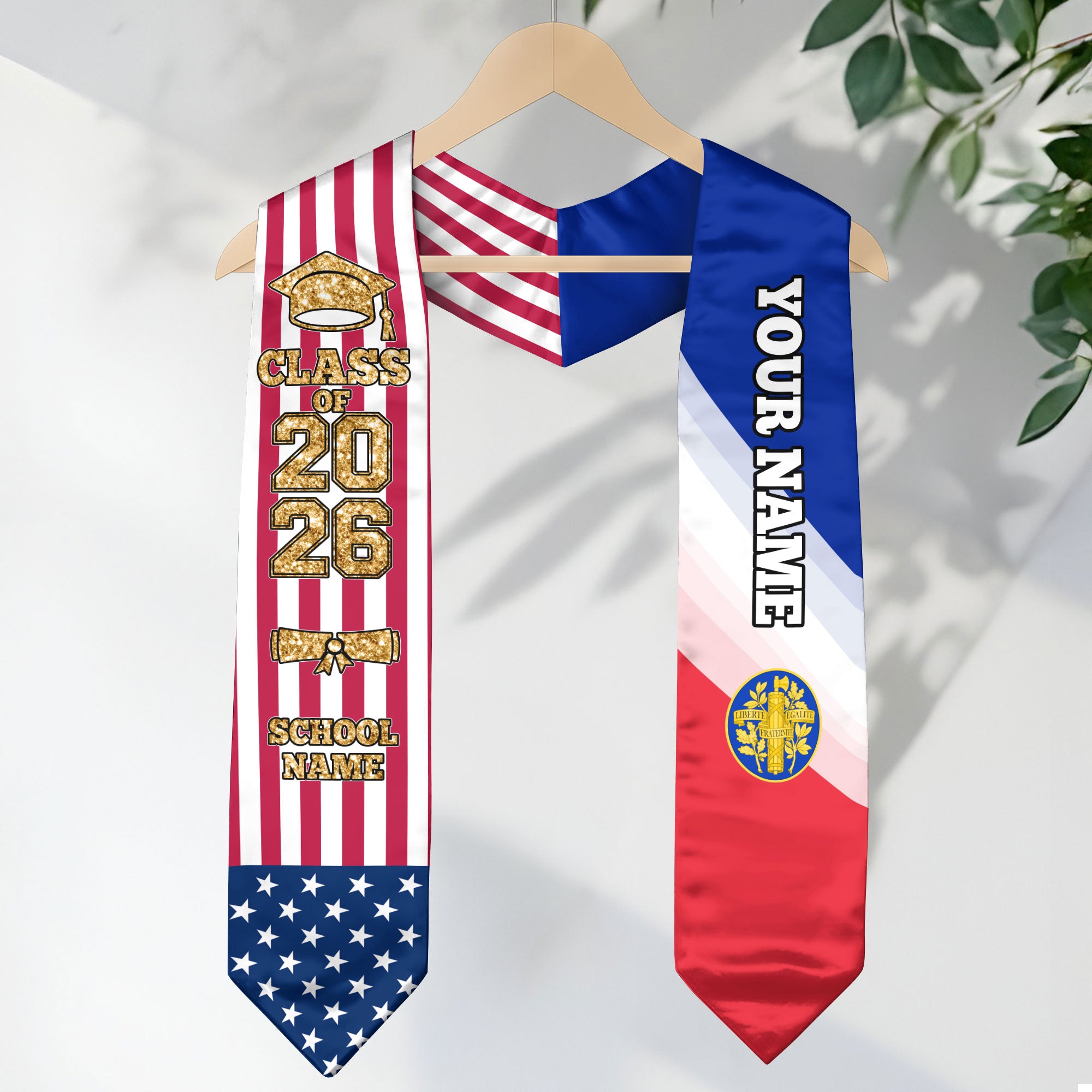 Customized France Graduation Stole Featuring French Flag Colors, Graduation Sash 2026, Class of 2026