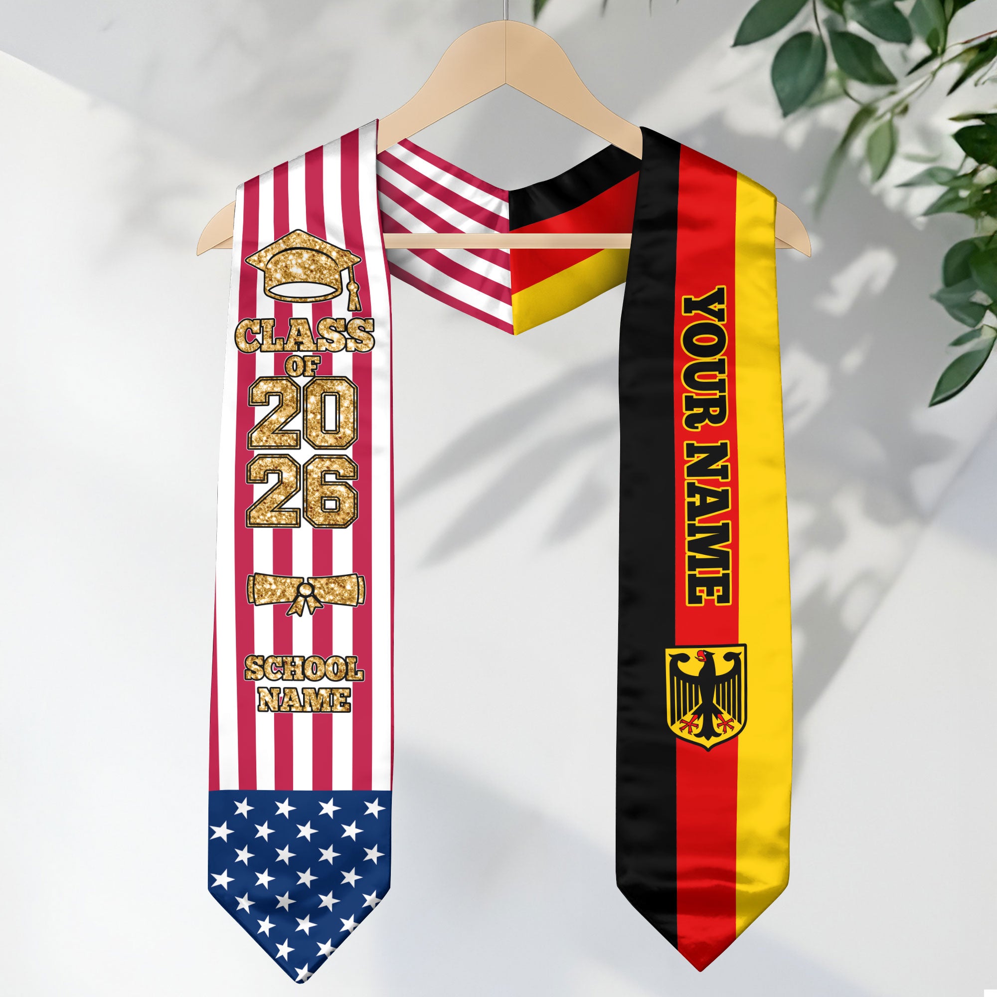 Customized Germany Graduation Stole with German Flag Accent, Graduation Sash 2026, Class of 2026