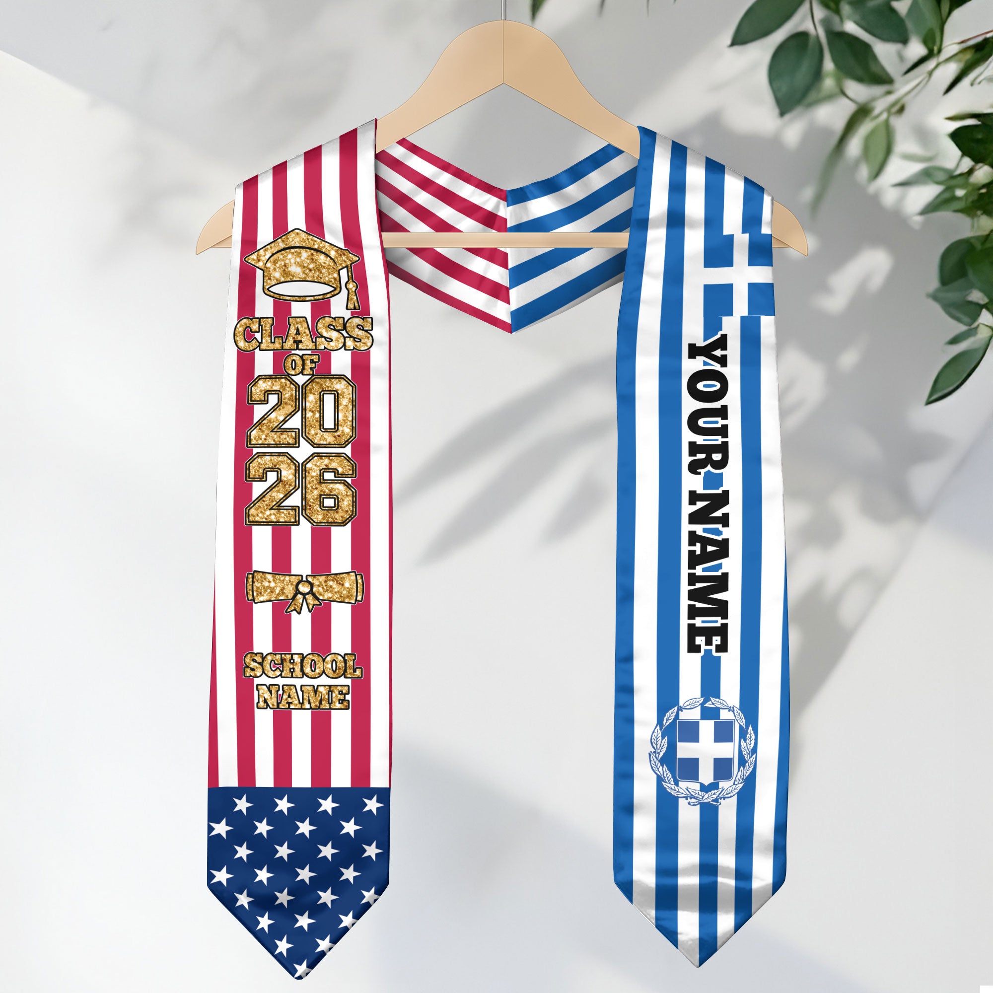 Customized Greece Graduation Stole Featuring Greek Flag Design, Graduation Sash 2026, Class of 2026