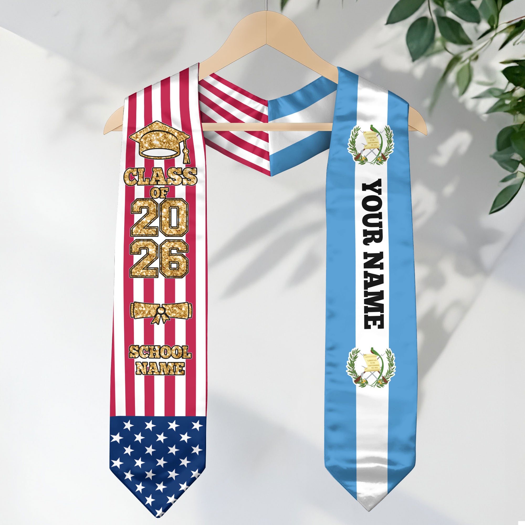 Customized Guatemala Graduation Stole with Guatemalan Flag Detail, Graduation Sash 2026