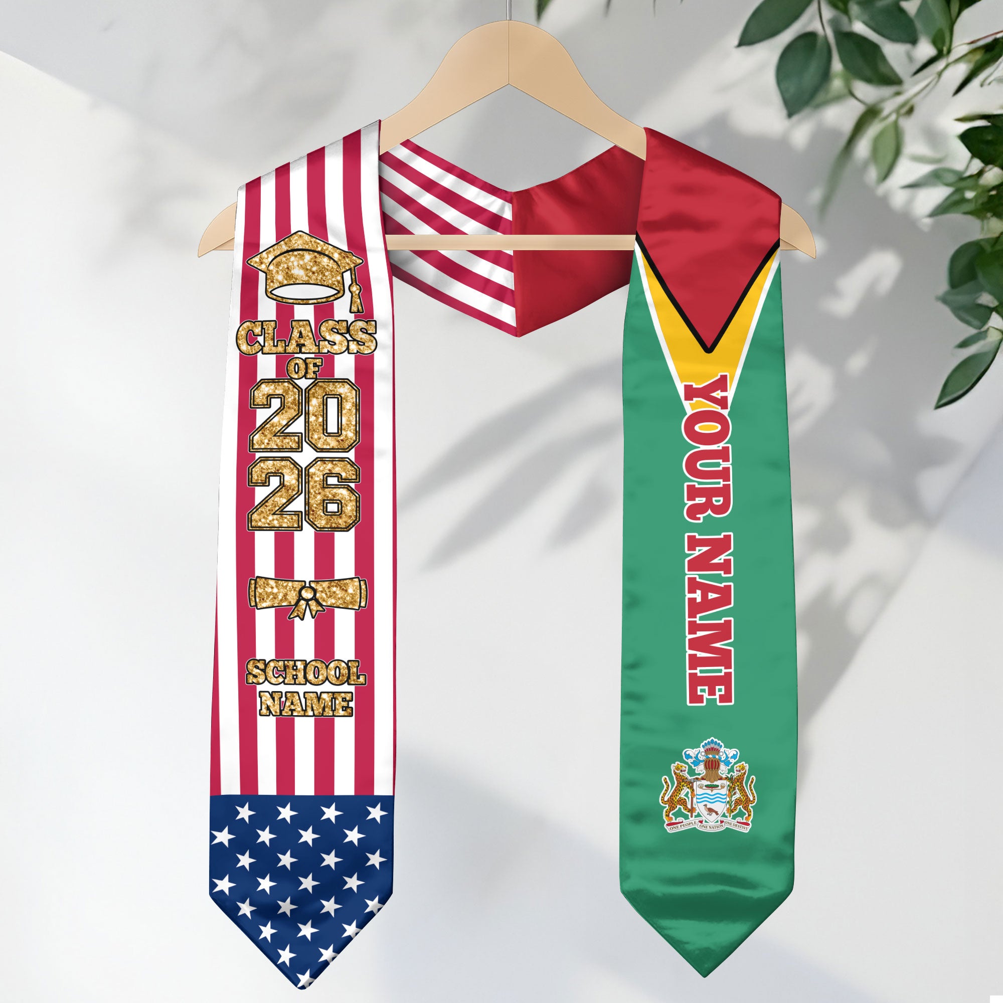 Customized Guyana Graduation Stole Featuring National Flag Accent, Graduation Sash 2026, Class of 2026