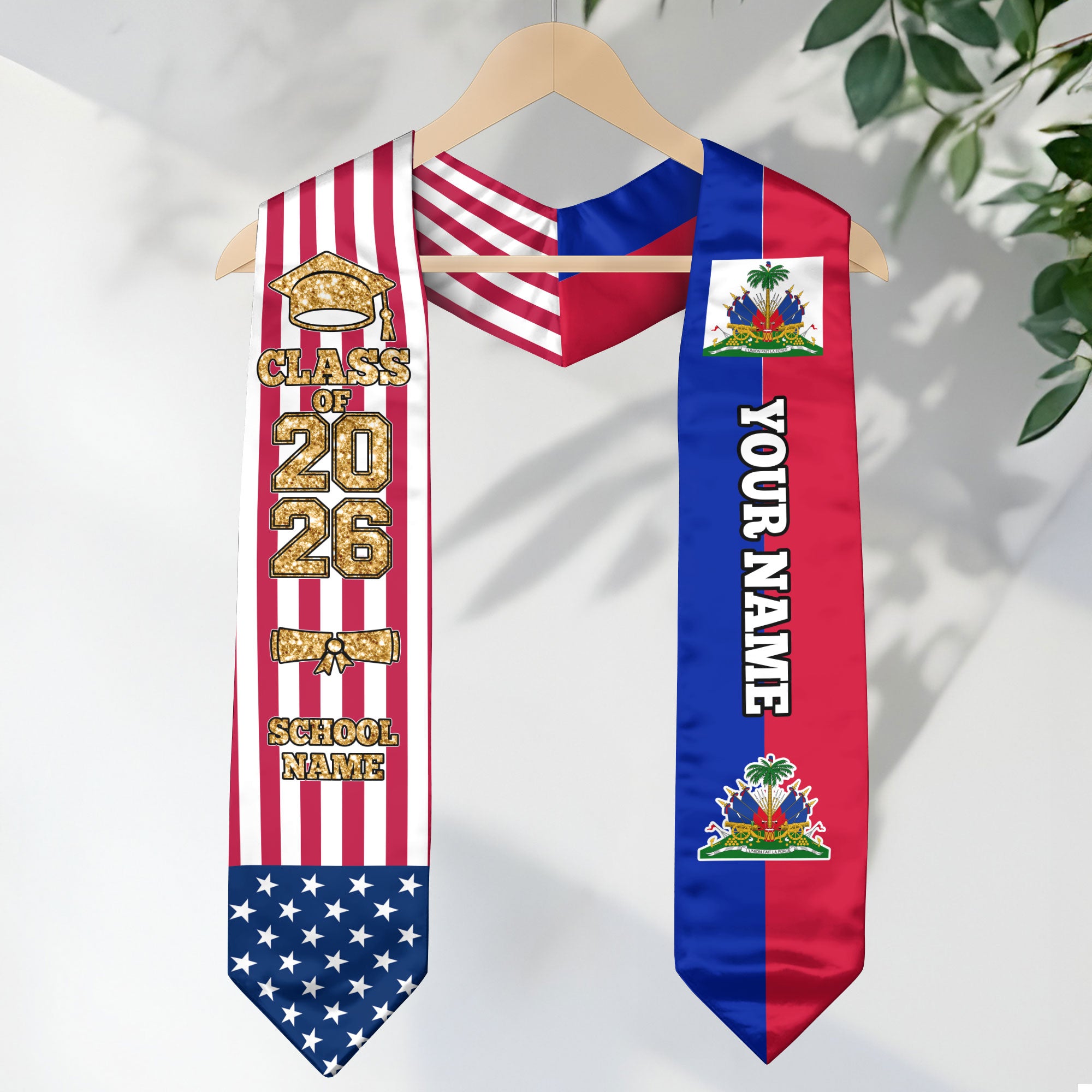 Customized Haiti Graduation Stole with Haitian Flag Feature, Graduation Sash 2026, Class of 2026