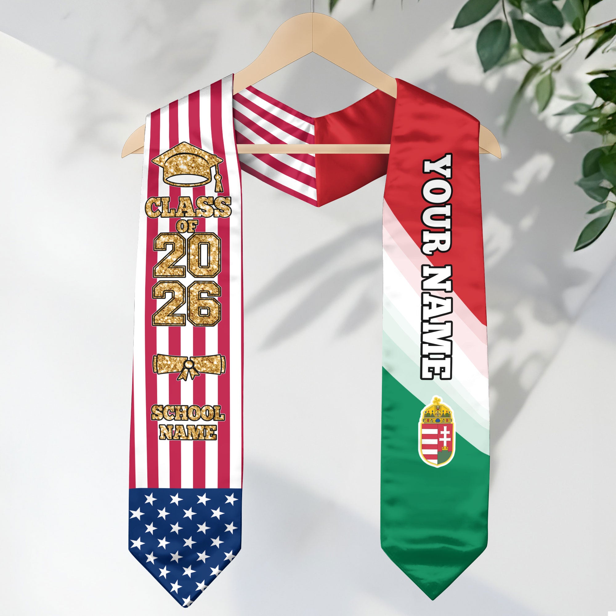 Customized Hungary Graduation Stole with National Flag Accent, Graduation Sash 2026, Class of 2026