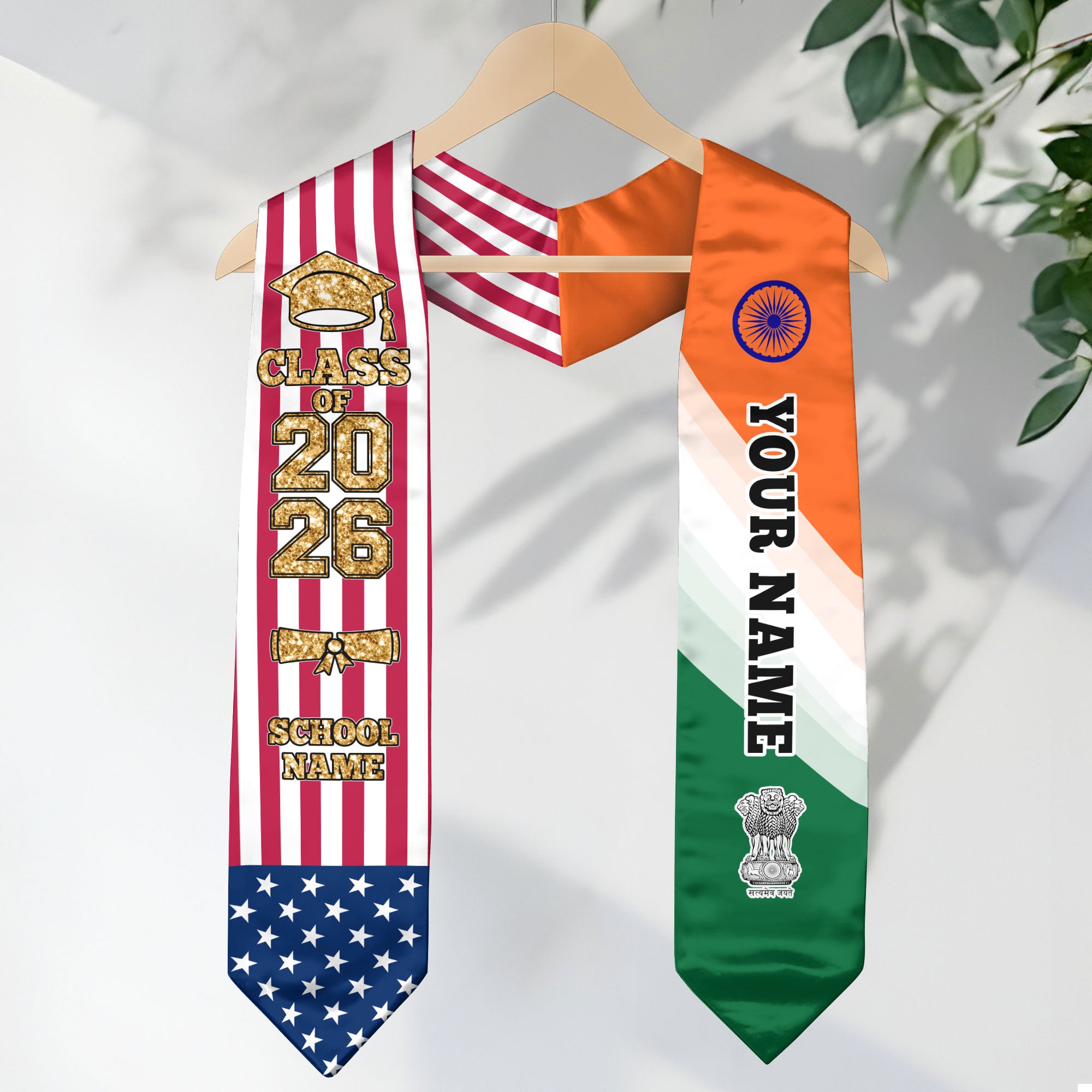 Customized India Graduation Stole Featuring Indian Flag Colors, Graduation Sash 2026, Class of 2026