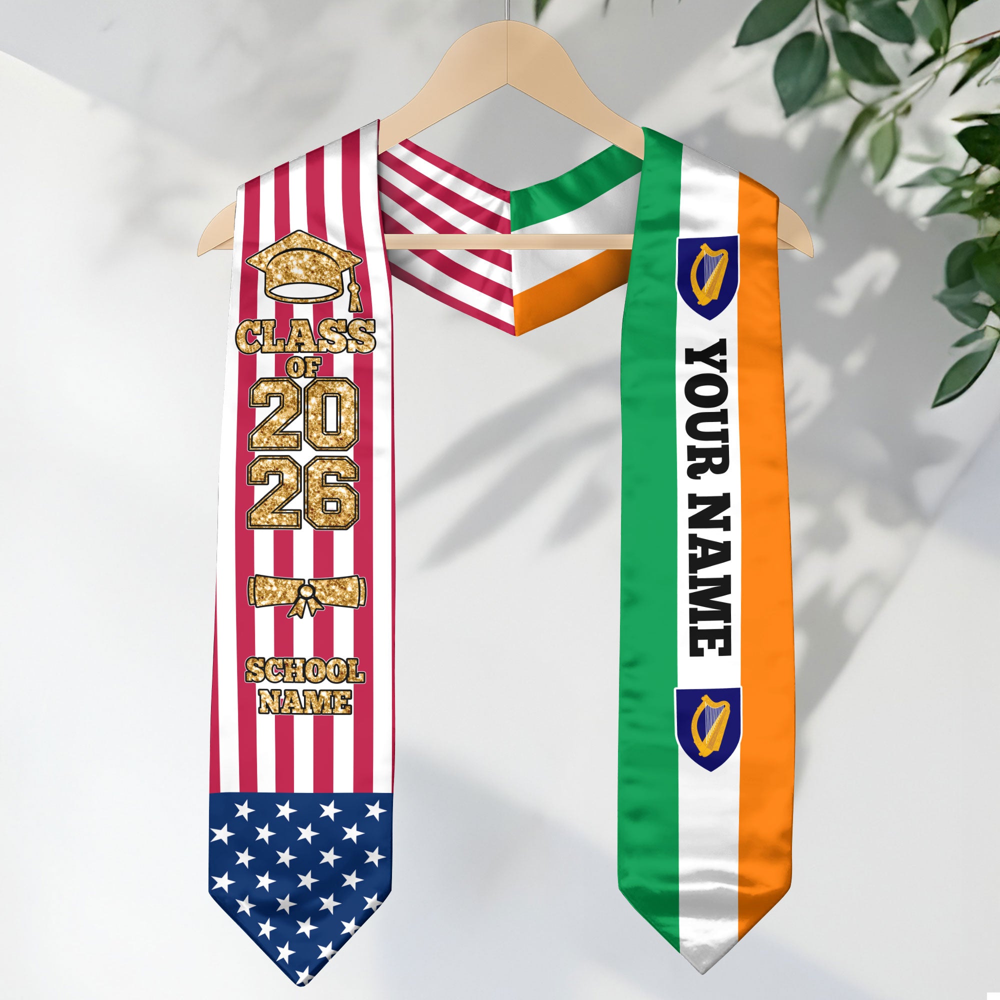 Customized Ireland Graduation Stole with Irish Flag Detail, Graduation Sash 2026, Class of 2026