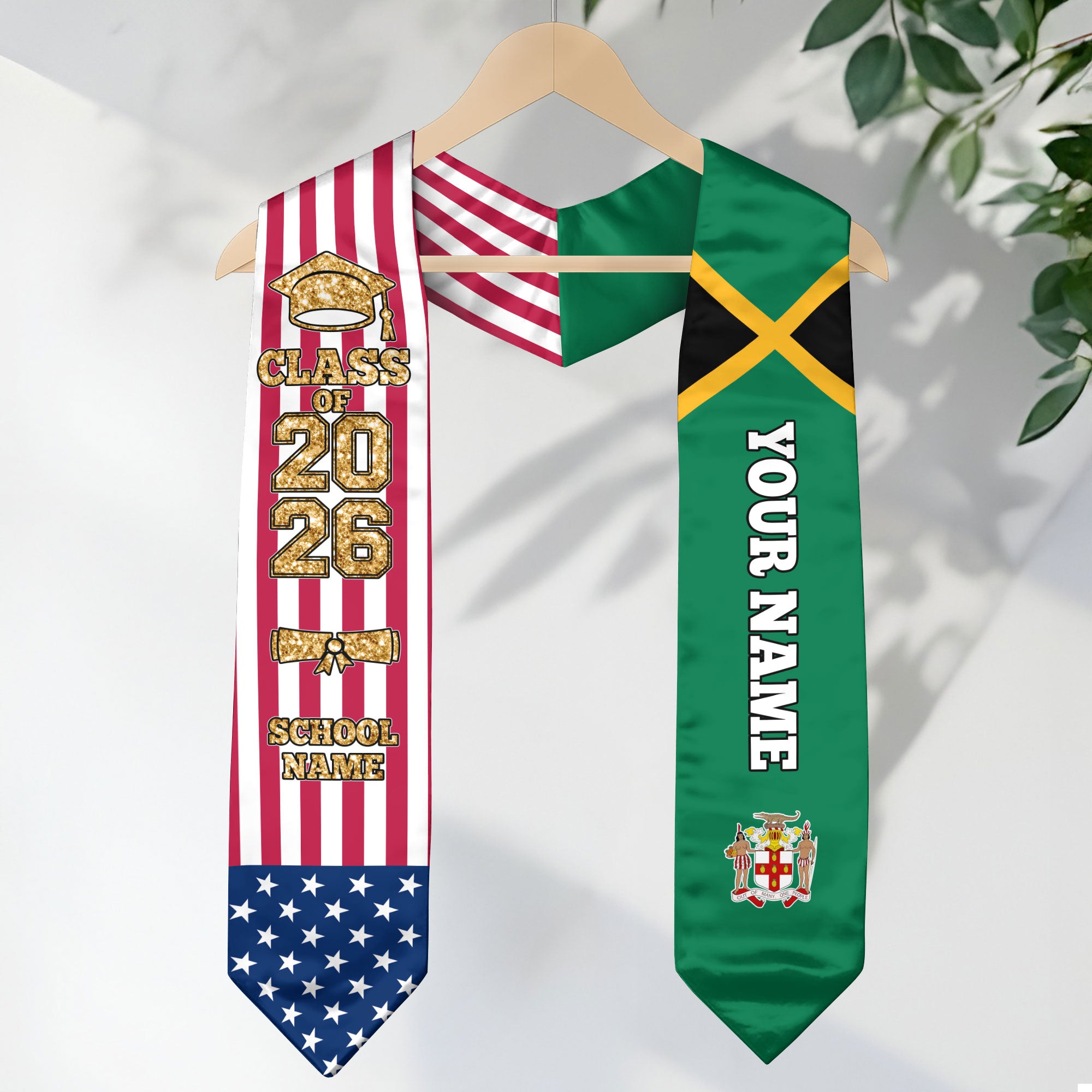 Customized Jamaica Graduation Stole with Jamaican Flag Highlight, Graduation Sash 2026