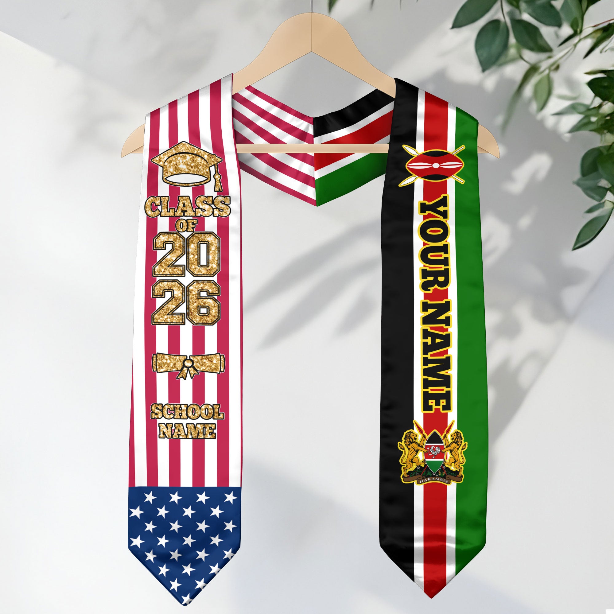 Customized Kenya Graduation Stole Featuring Kenyan Flag Design, Graduation Sash 2026, Class of 2026