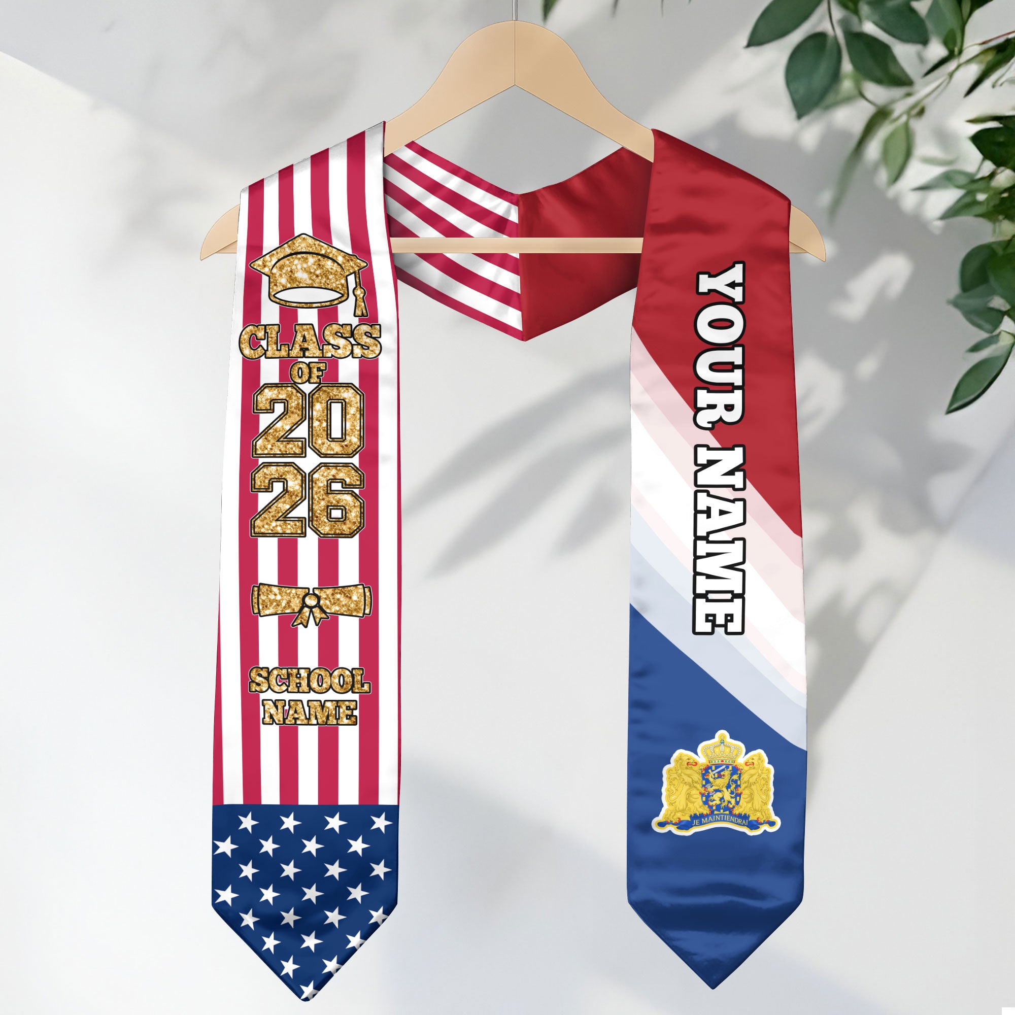 Customized Netherlands Graduation Stole with Dutch Flag Feature, Graduation Sash 2026, Class of 2026