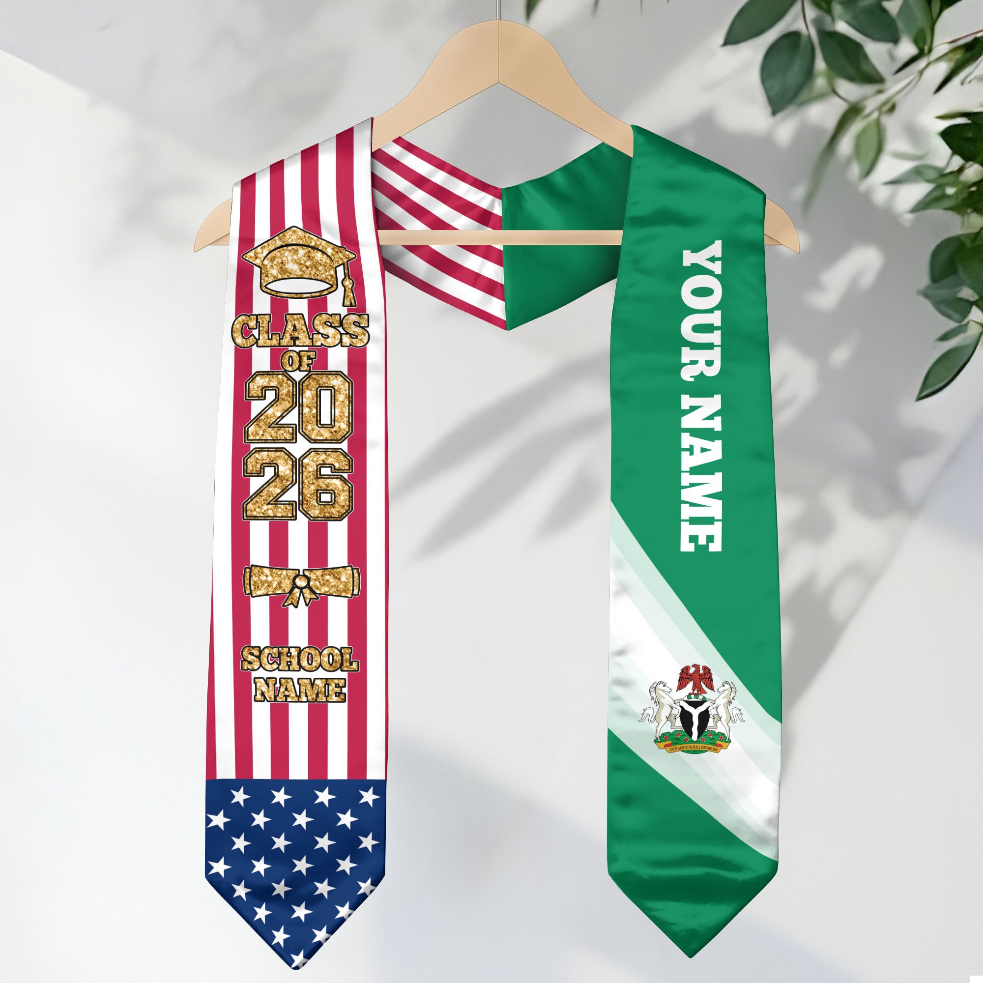 Customized Nigeria Graduation Stole with Nigerian Flag Highlight, Graduation Sash 2026, Class of 2026