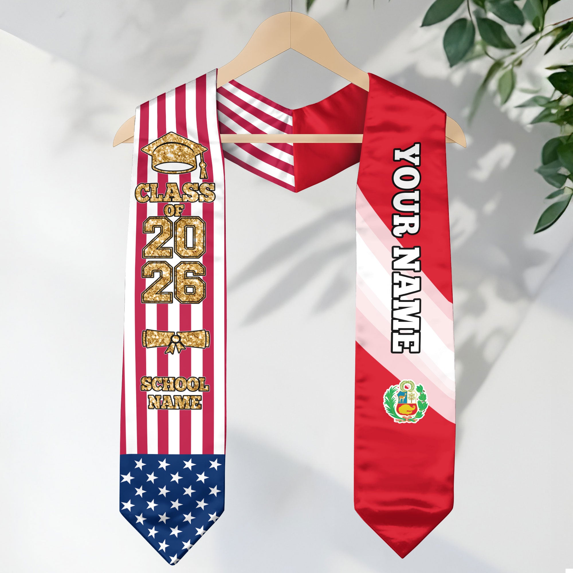 Customized Peru Graduation Stole Featuring Peruvian Flag Accent, Graduation Sash 2026, Class of 2026