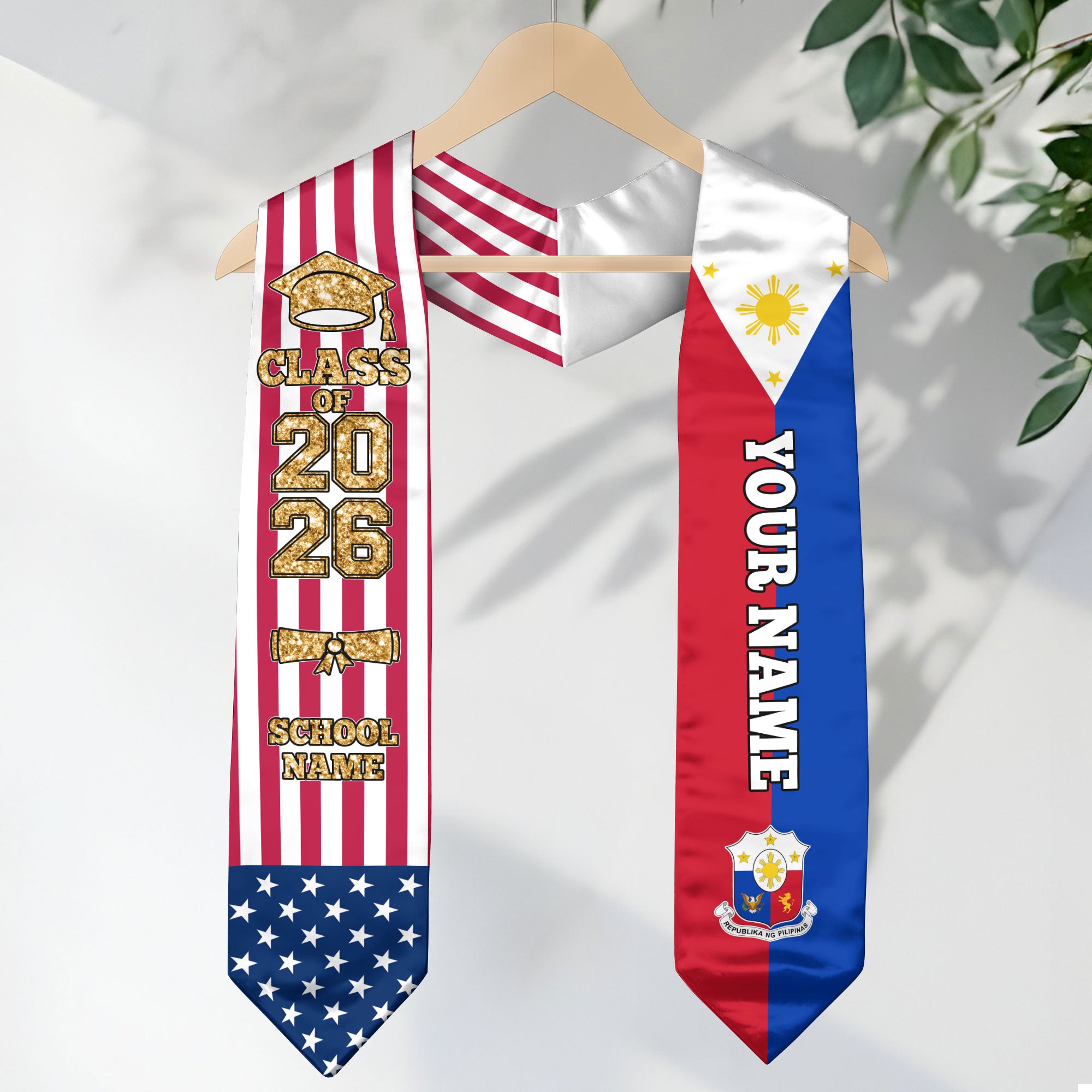Customized Philippines Graduation Stole with Filipino Flag Feature, Graduation Sash 2026, Class of 2026