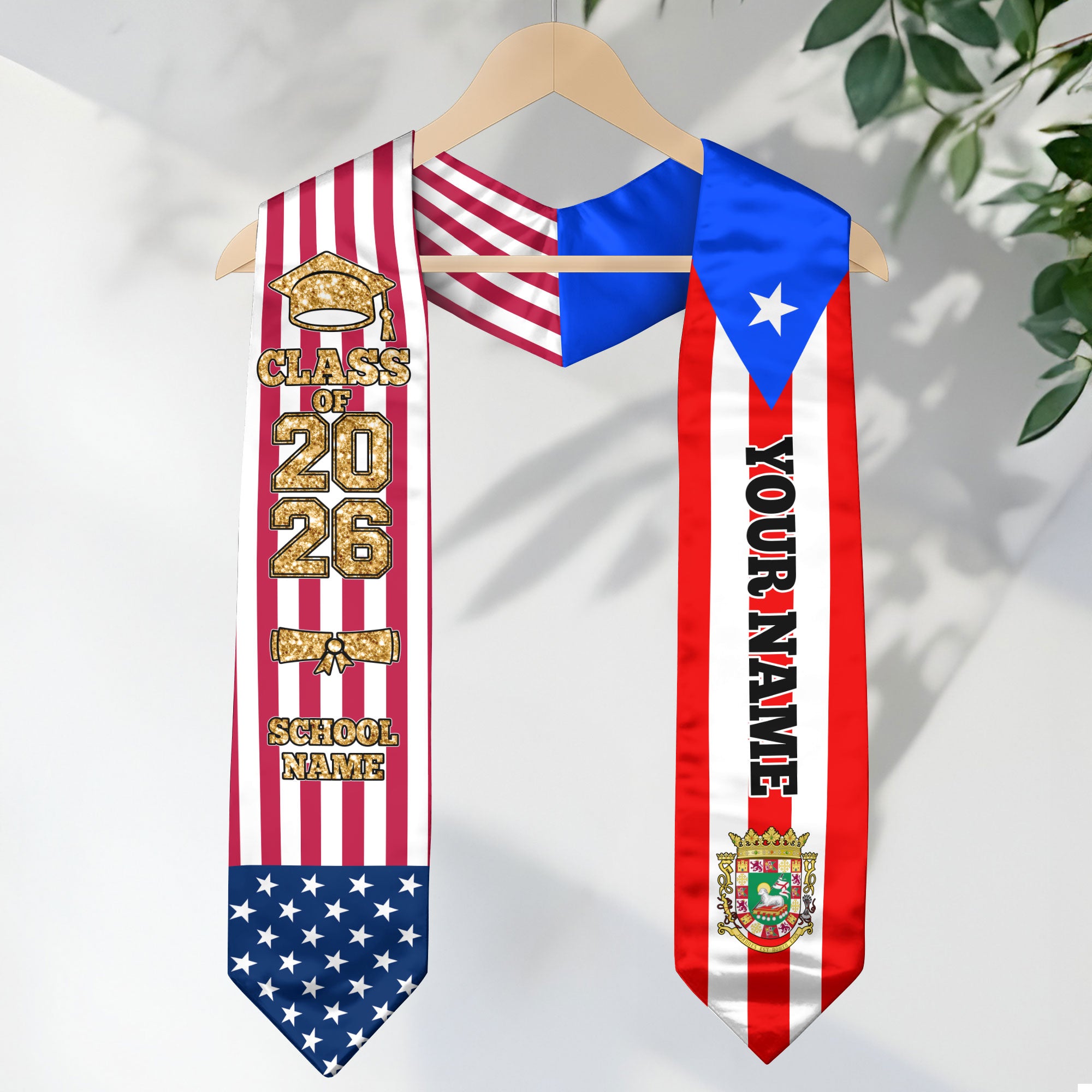 Customized Puerto Rico Graduation Stole with Island Flag Highlight, Graduation Sash 2026, Class of 2026