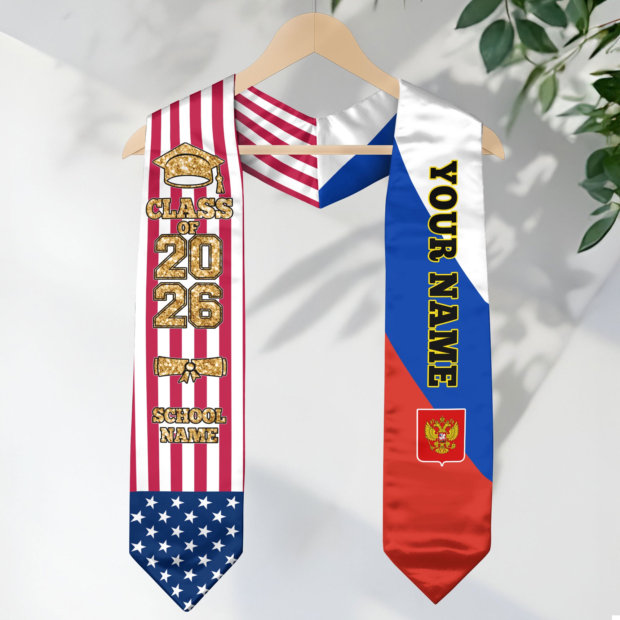 Customized Russia Graduation Stole Featuring National Flag Design, Graduation Sash 2026, Class of 2026