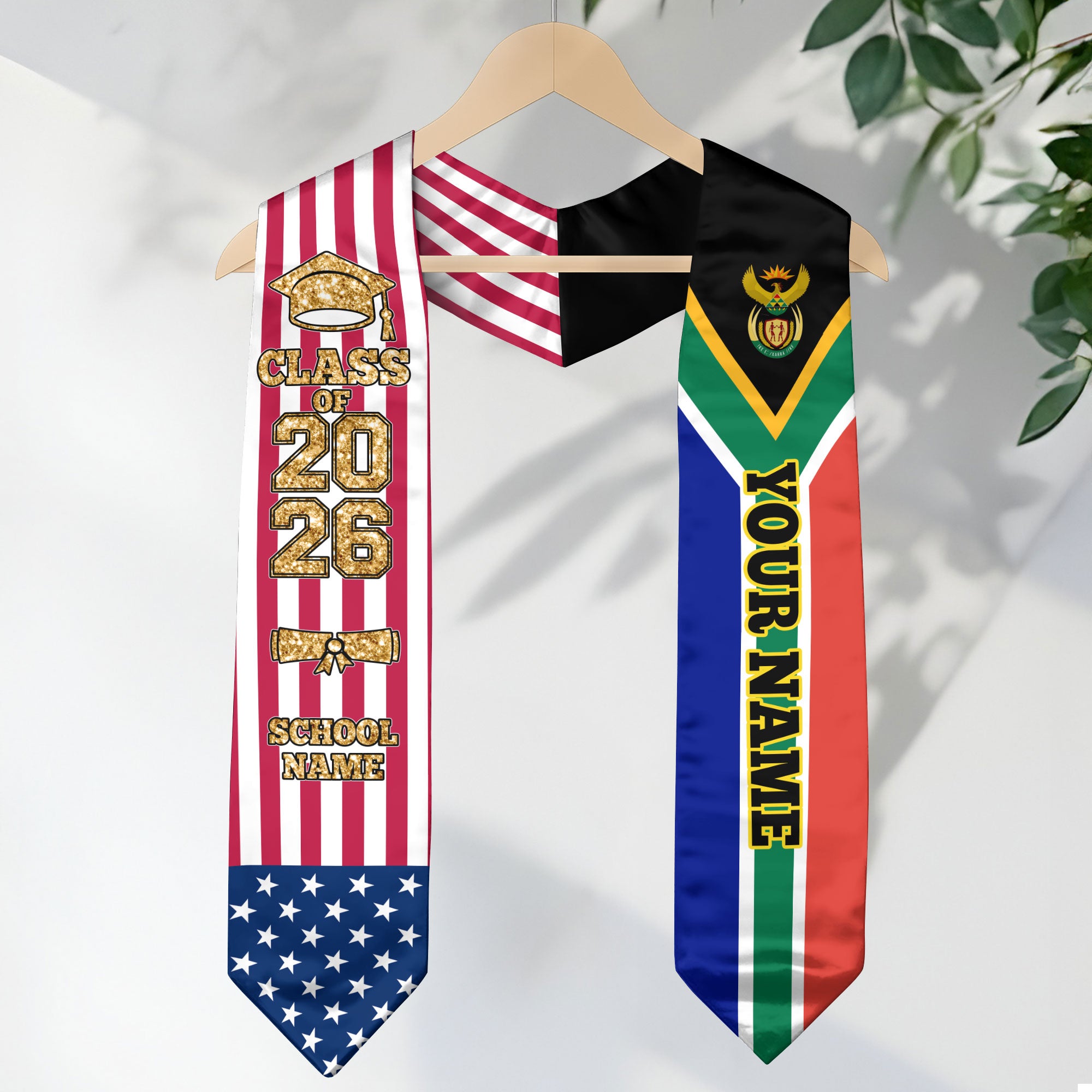 Customized South Africa Graduation Stole with National Flag Accent, Graduation Sash 2026, Class of 2026