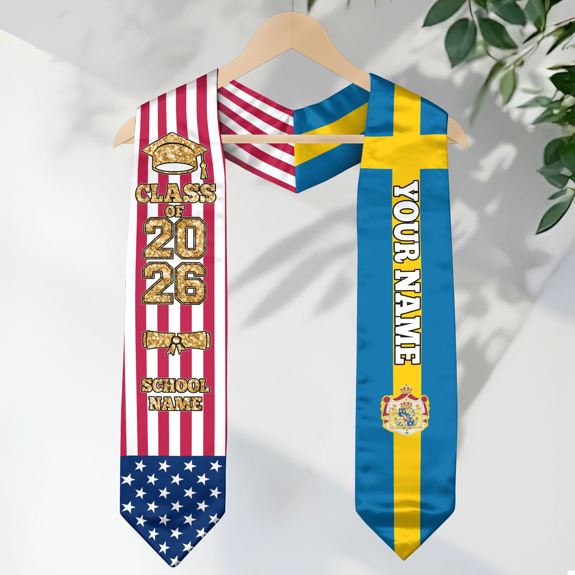 Customized Sweden Graduation Stole with Swedish Flag Feature, Graduation Sash 2026, Class of 2026