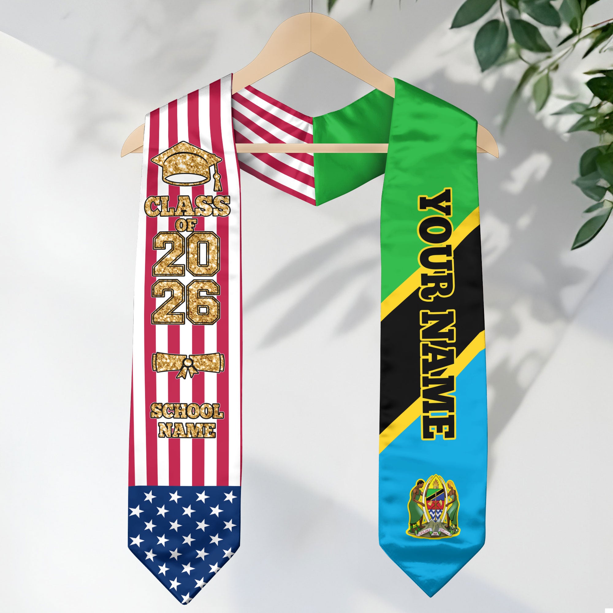 Customized Tanzania Graduation Stole Featuring National Flag Accent, Graduation Sash 2026, Class of 2026