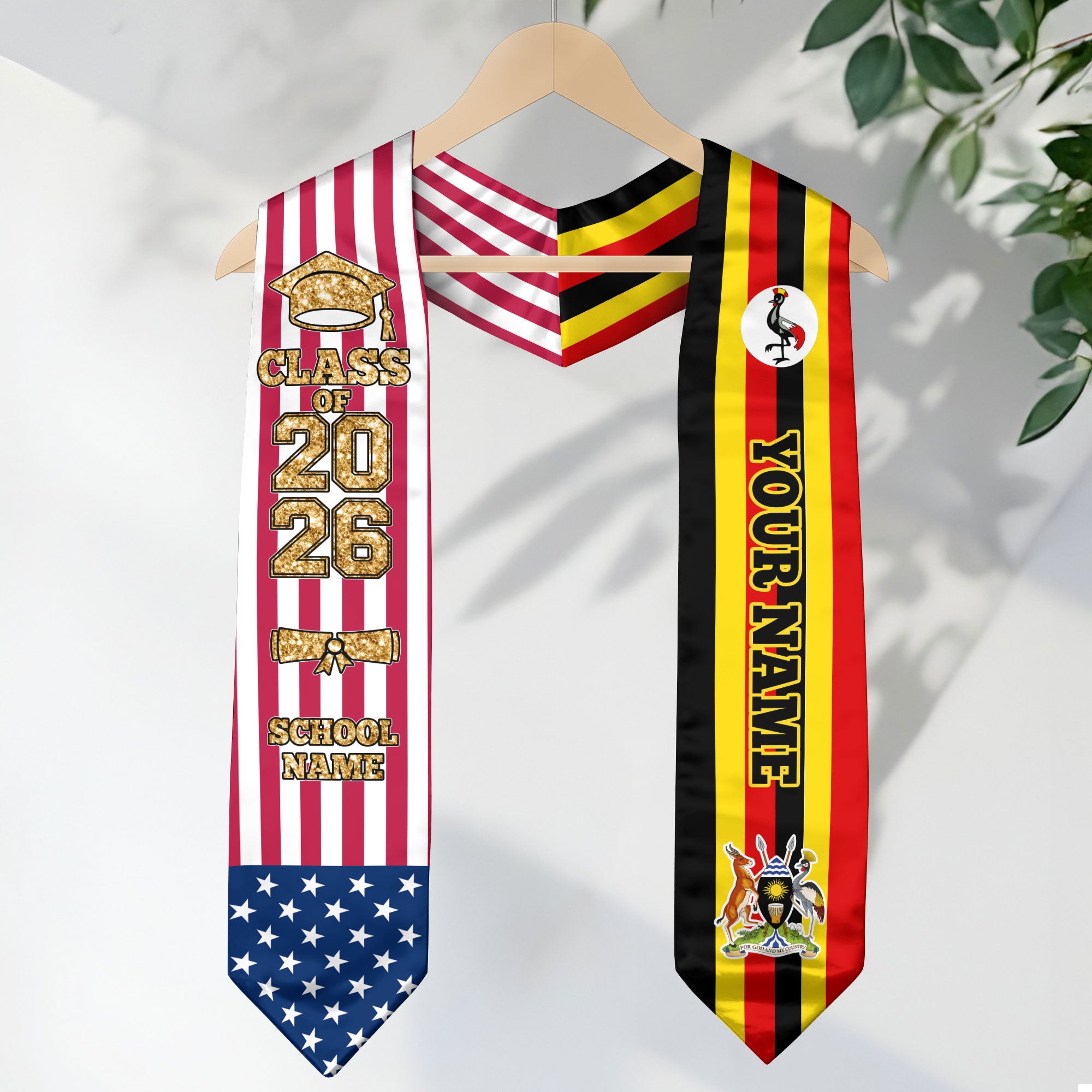 Customized Uganda Graduation Stole with Ugandan Flag Detail, Graduation Sash 2026, Class of 2026