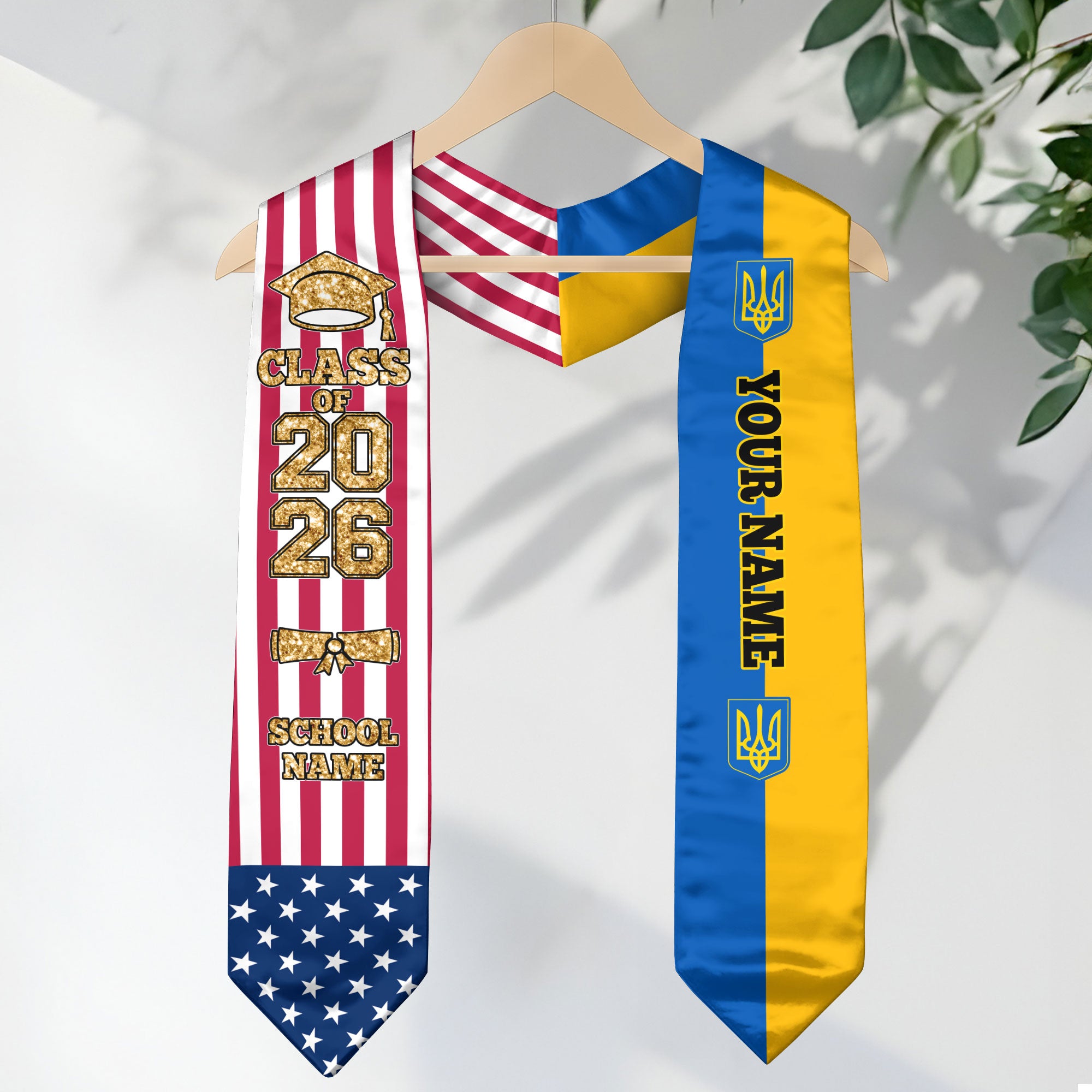 Customized Ukraine Graduation Stole Featuring Ukrainian Flag Colors, Graduation Sash 2026, Class of 2026