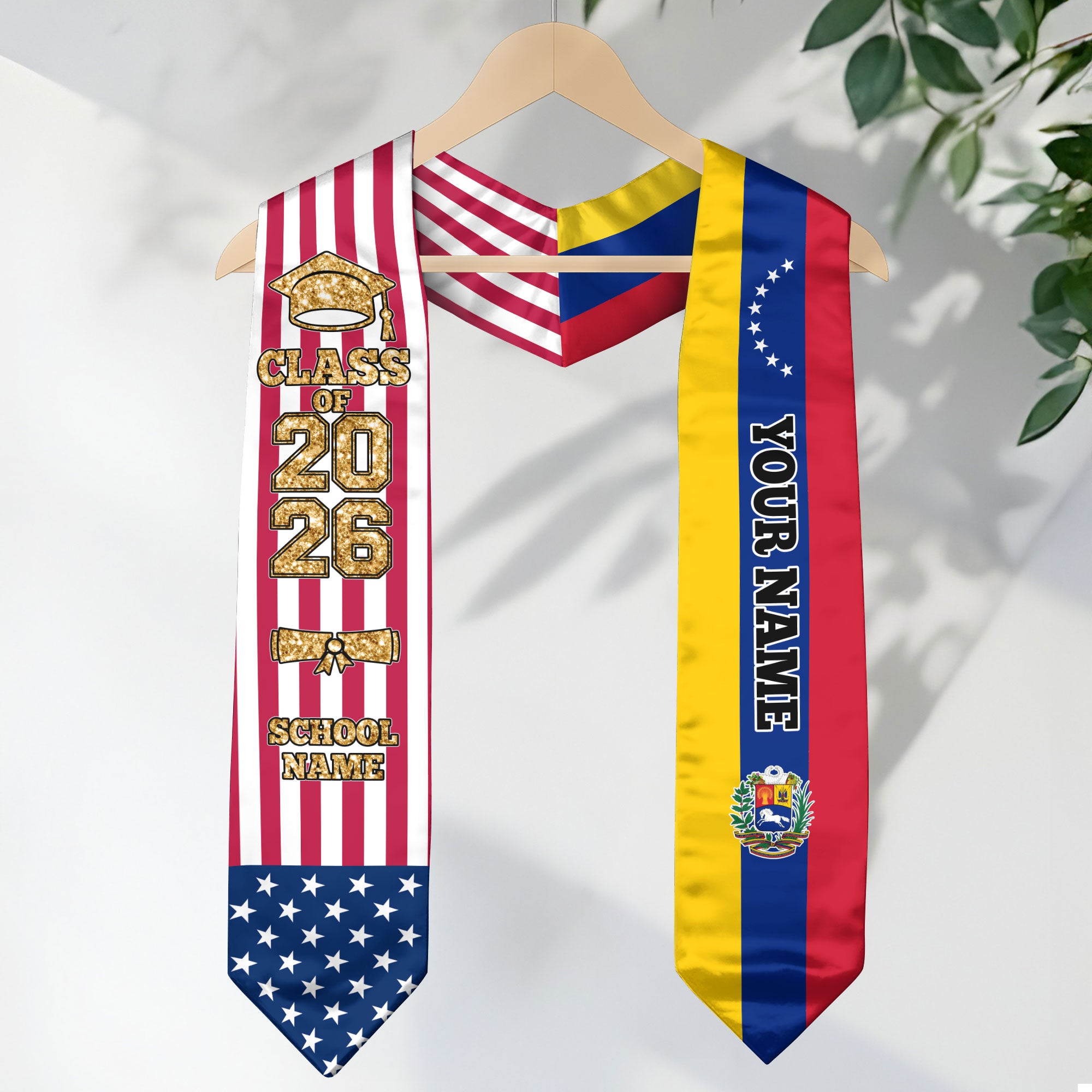 Customized Venezuela Graduation Stole with Venezuelan Flag Accent, Graduation Sash 2026, Class of 2026