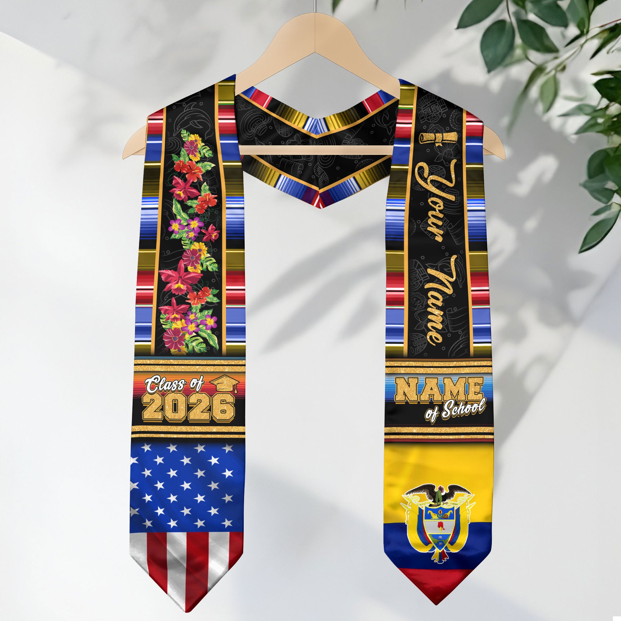Colombia Graduation Stole 2026, Colombian Flag Sash, Graduation Stole with Custom Accent