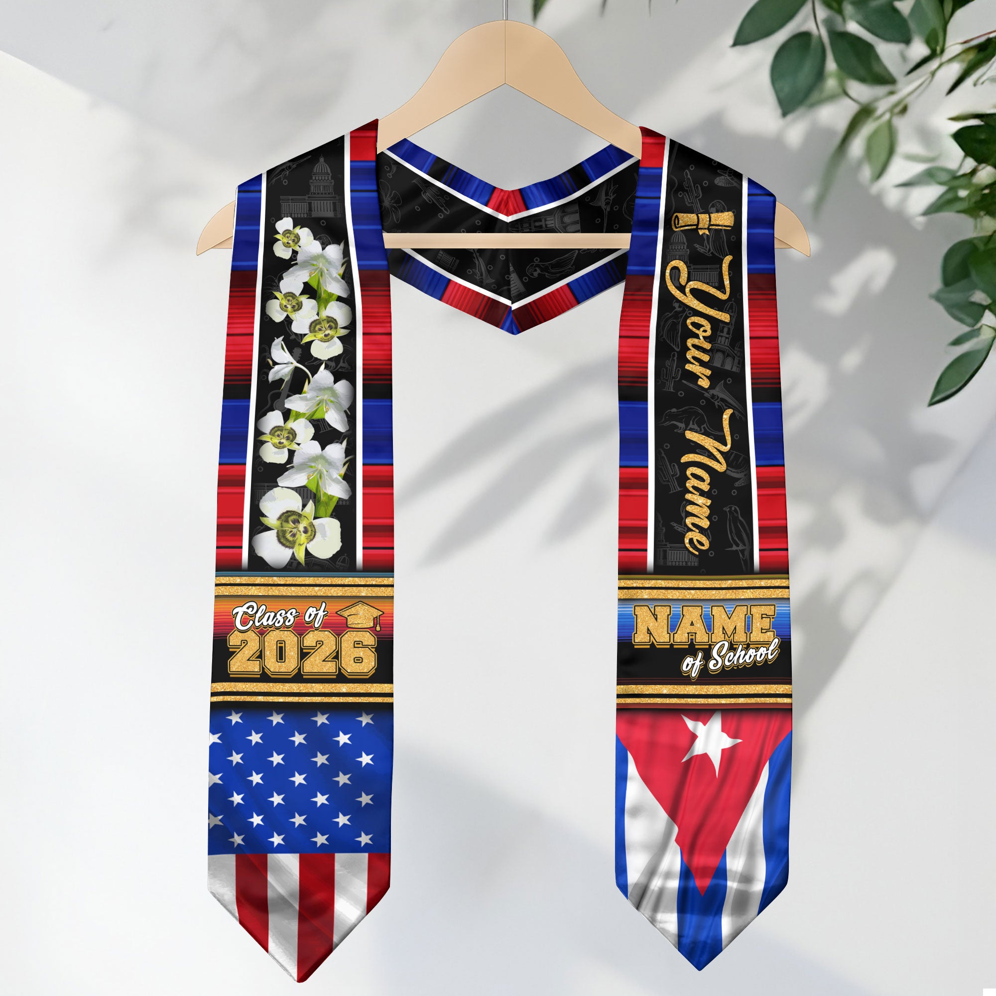 Cuba Graduation Stole 2026, Cuban Flag Graduation Sash, Graduation Stole with Custom Accent