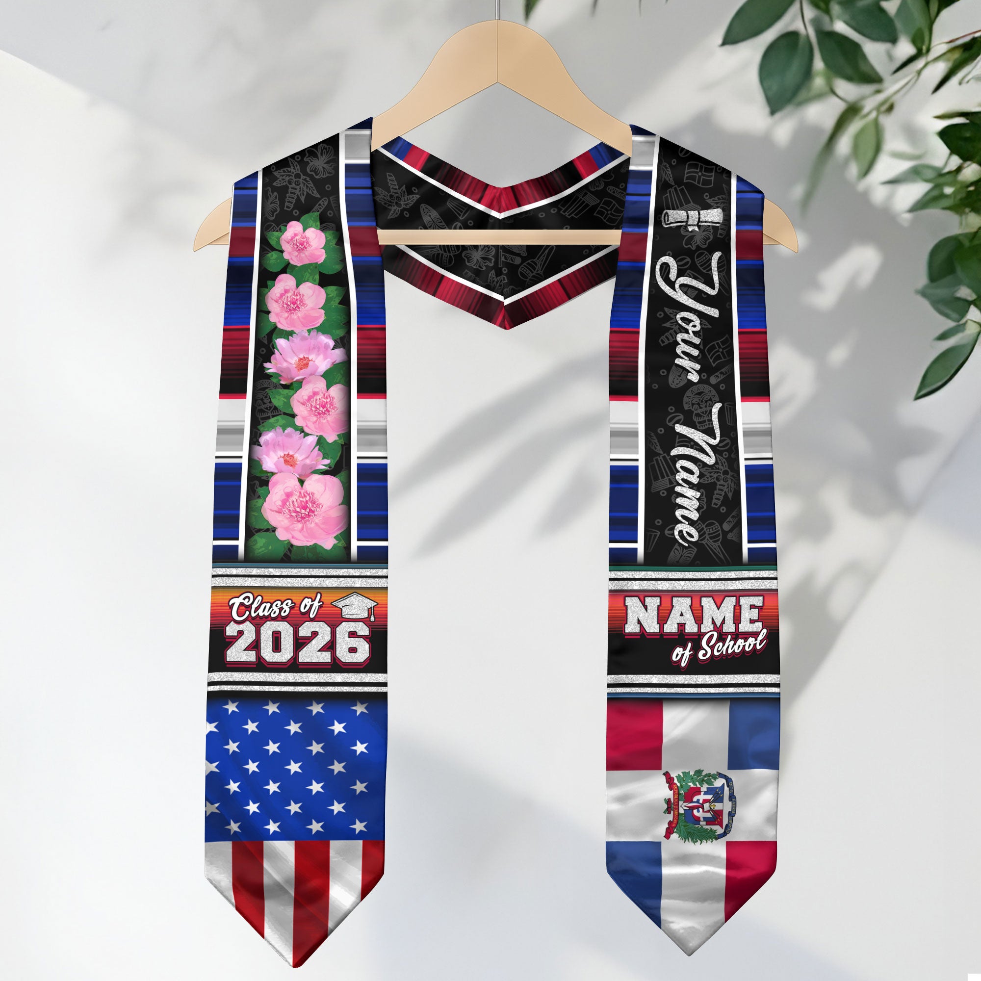 Dominican Graduation Stole 2026, Dominican Flag Sash, Graduation Stole with Custom Accent