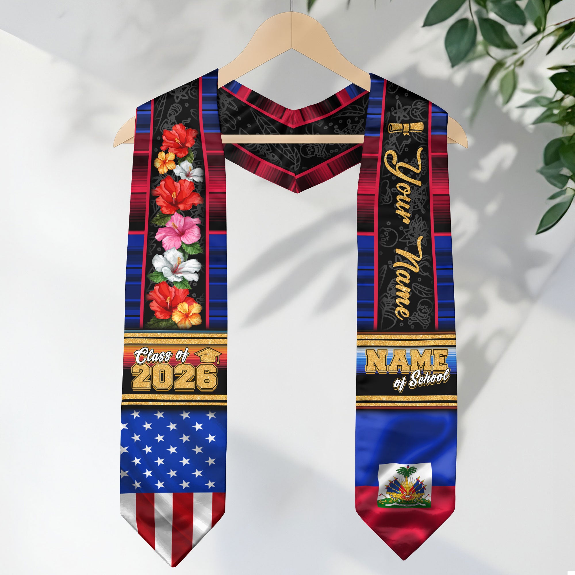 Haiti Graduation Stole 2026, Haitian Flag Sash, Graduation Stole with Custom Accent