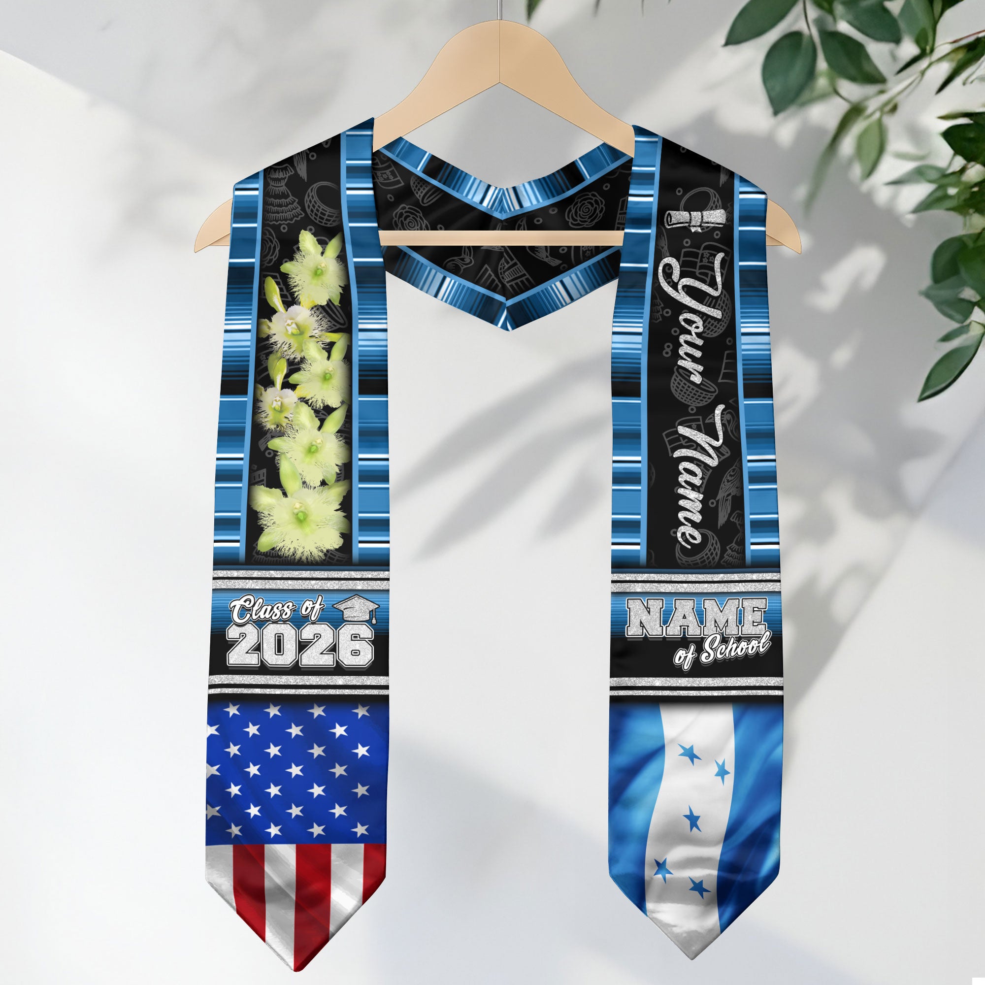 Honduras Graduation Stole 2026, Honduran Flag Sash, Graduation Stole with Custom Accent