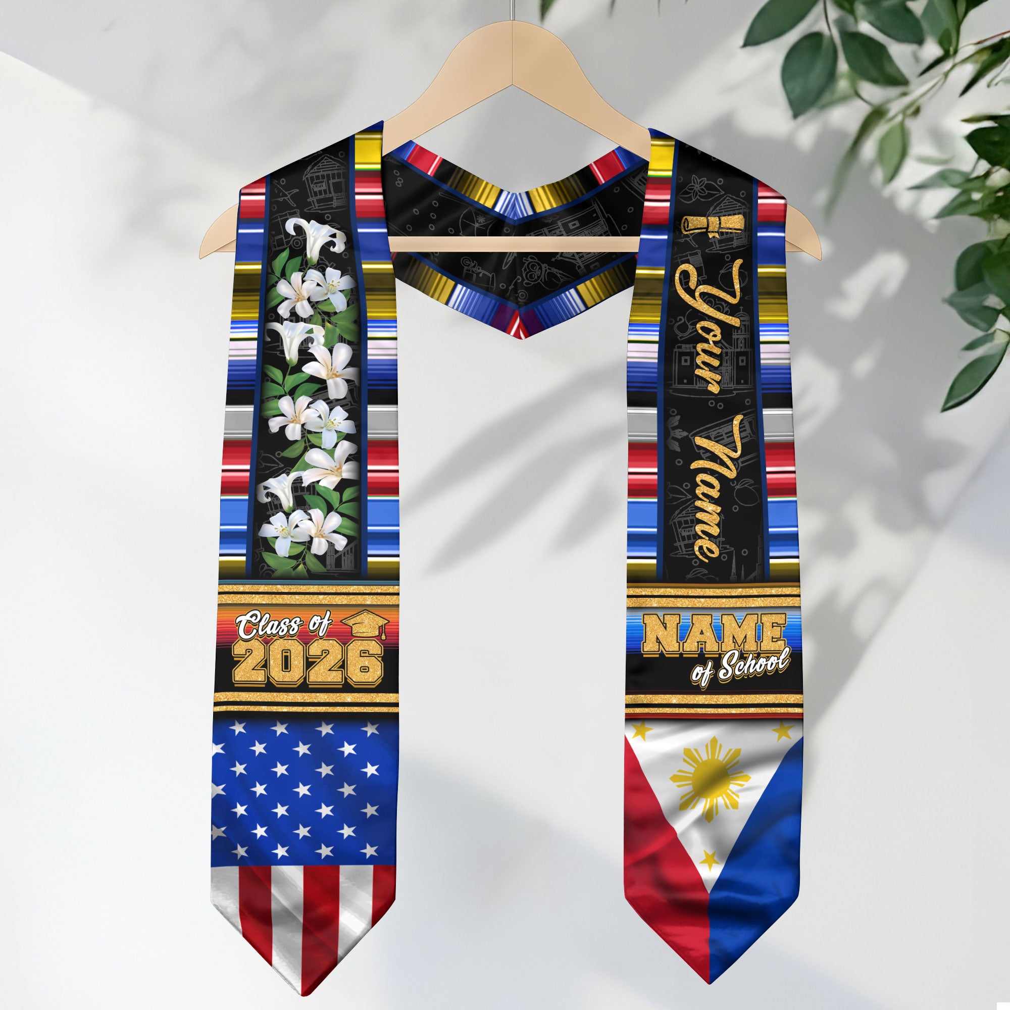 Philippines Graduation Stole 2026, Filipino Flag Sash, Graduation Stole with Custom Accent