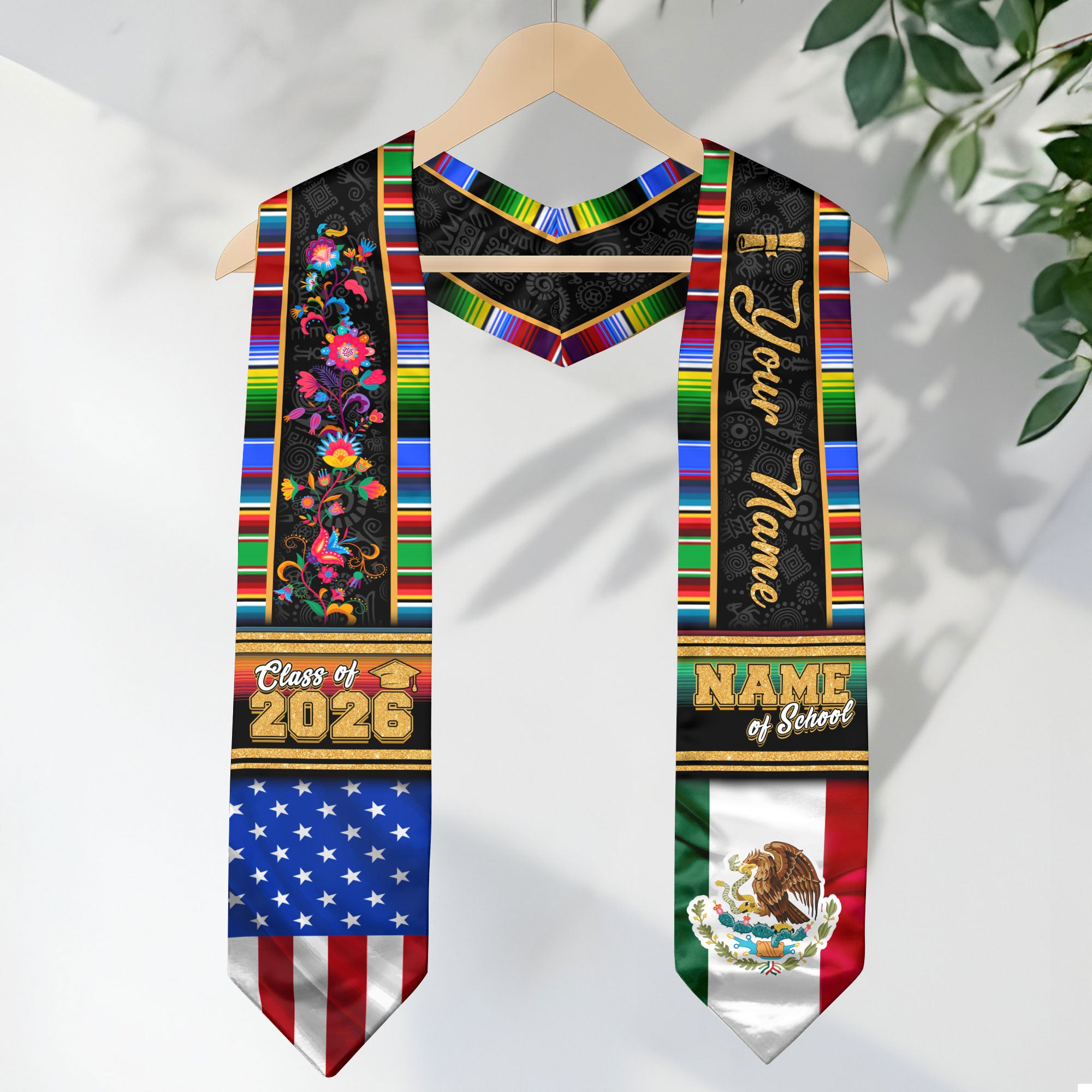 Mexico Graduation Stole 2026, Mexican Flag Sash, Graduation Stole with Custom Accent, Mexico Custom