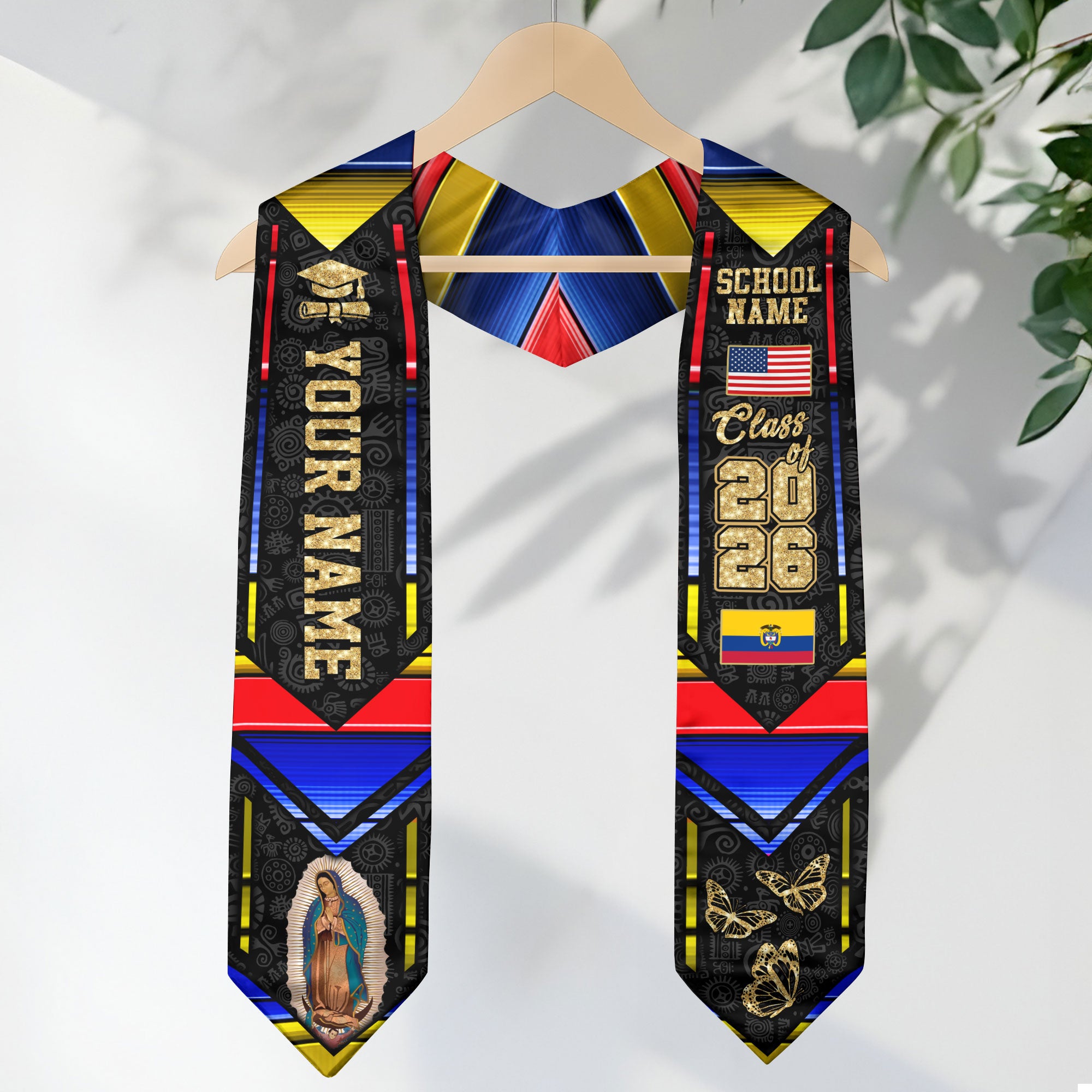 Colombian Flag Graduation Sash 2026, Colombia Graduation Stole, Customizable Detail Stole