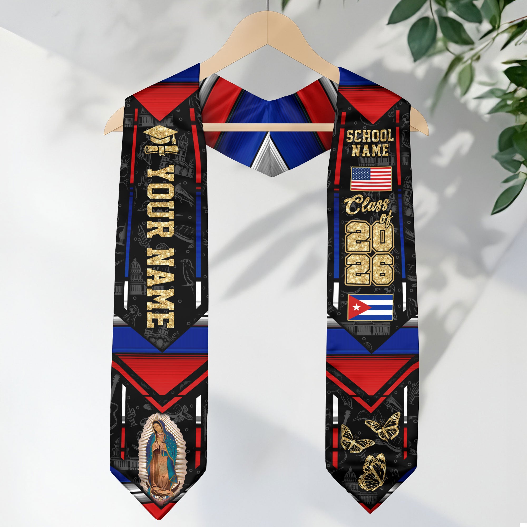 Cuban Flag Graduation Sash 2026, Cuba Graduation Stole, Customizable Detail Stole 2026