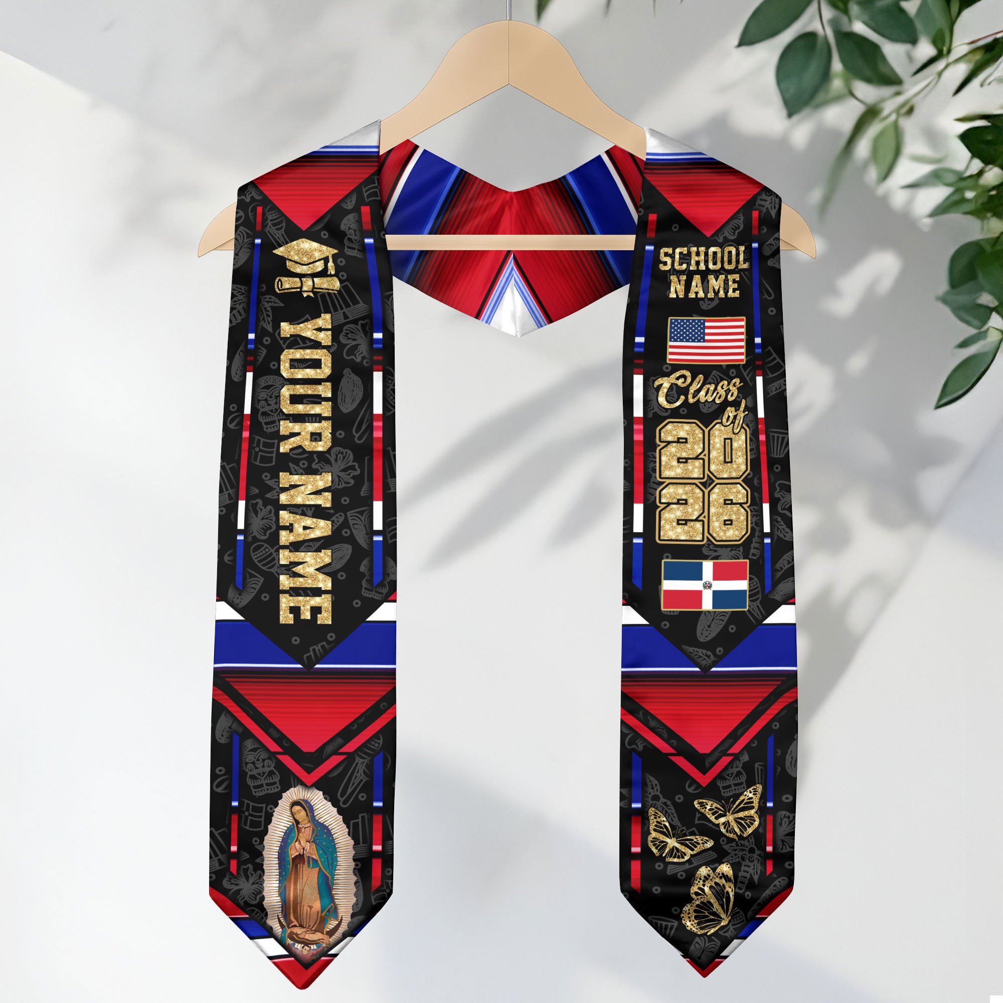 Dominican Flag Graduation Sash 2026, Dominican Graduation Stole, Customizable Detail Stole