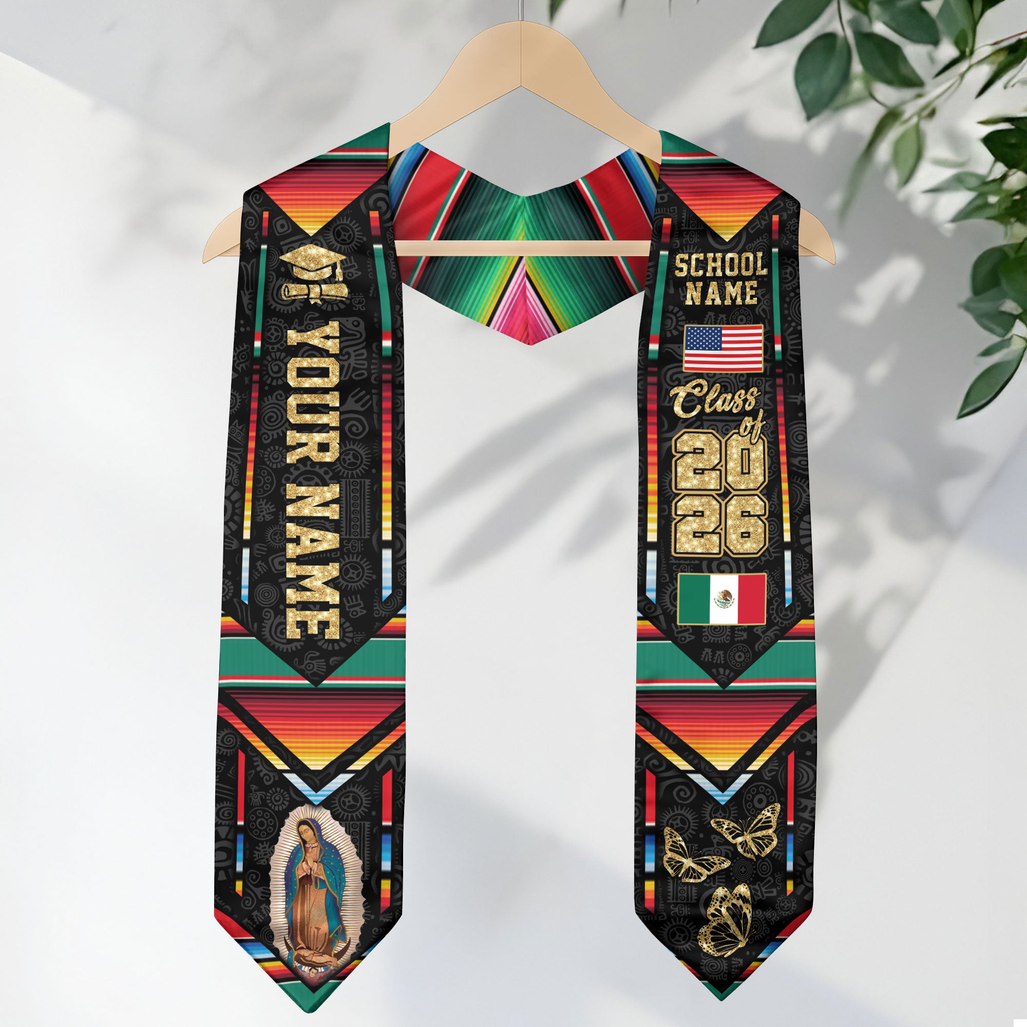 Mexican Flag Graduation Sash 2026, Mexico Graduation Stole, Customizable Detail Stole
