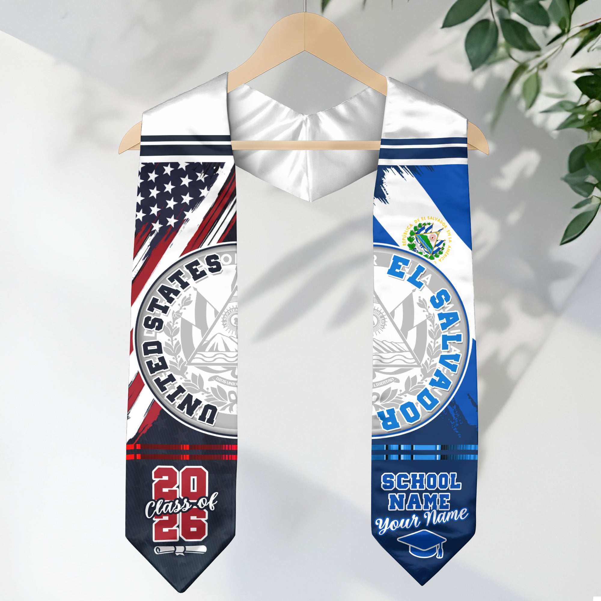 El Salvador Flag Graduation Stole 2026, Salvadoran Grad Sash, Graduation Stole Custom Details