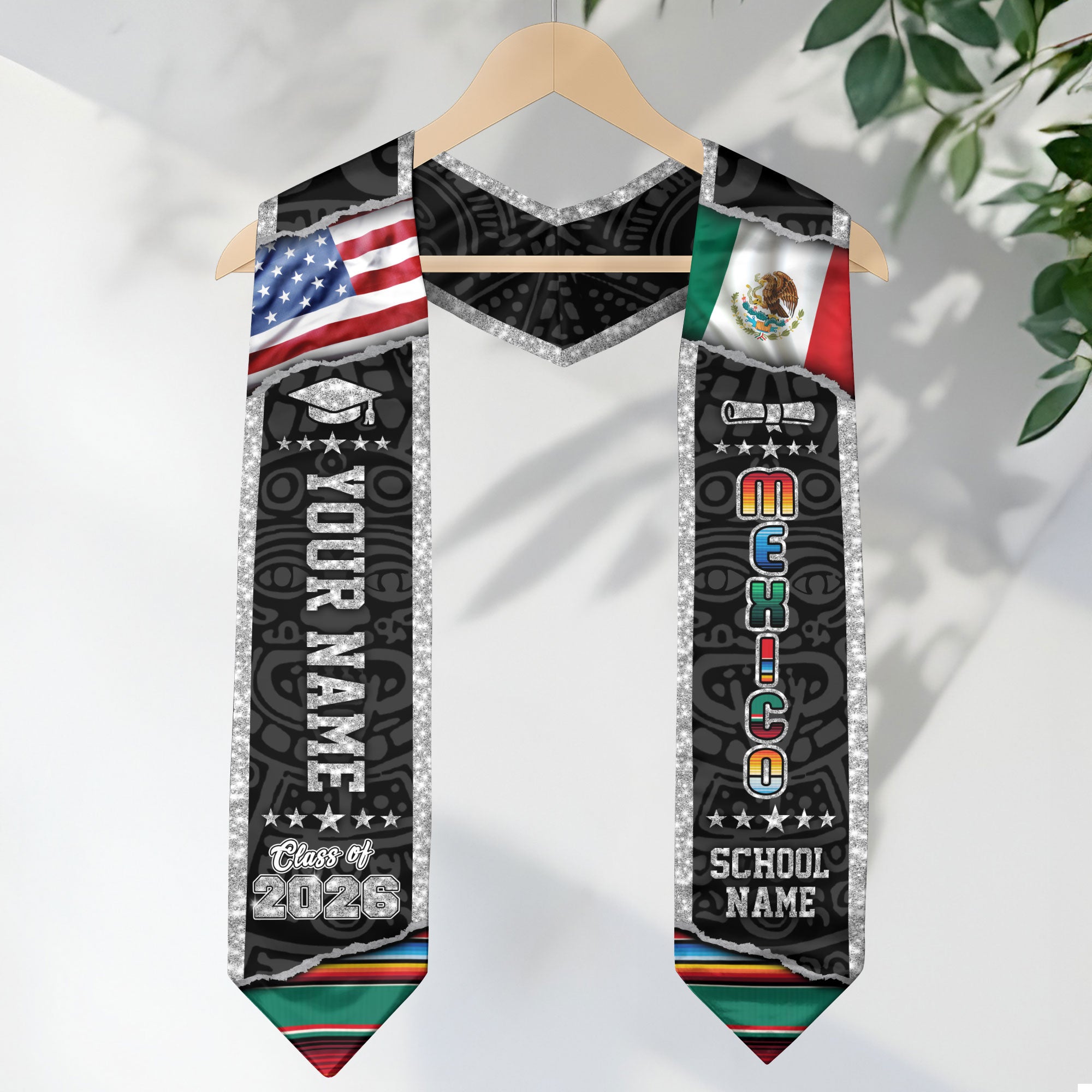 Mexico Flag Graduation Stole 2026, Mexican Grad Sash, Graduation Stole with Custom Details