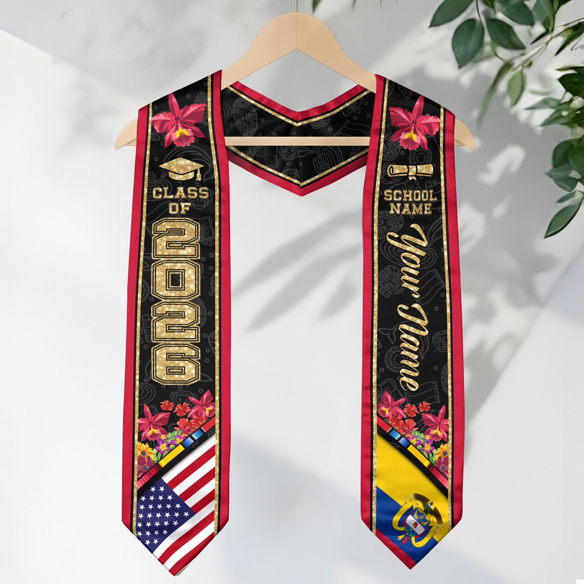 Colombia Graduation Stole 2026, Colombia Flag Sash, Custom Accent Graduation Stole 2026